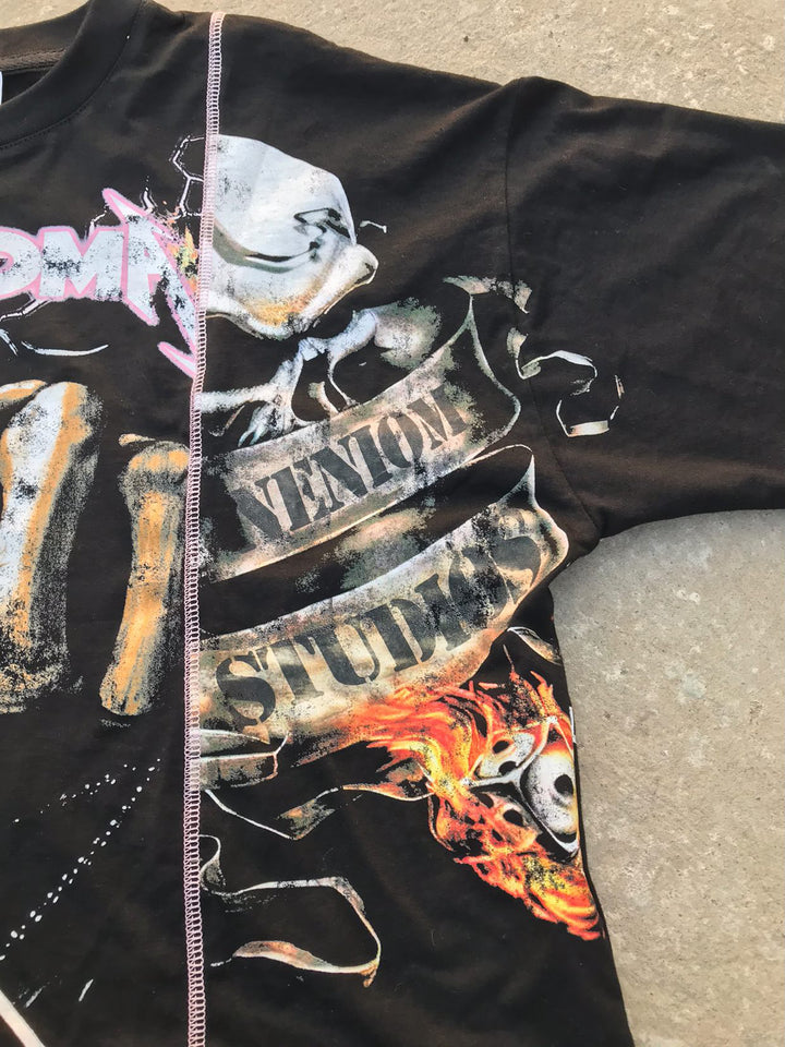 Unisex NENIOM vintage patchwork t-shirt – oversized streetwear fashion with split graphic rock design