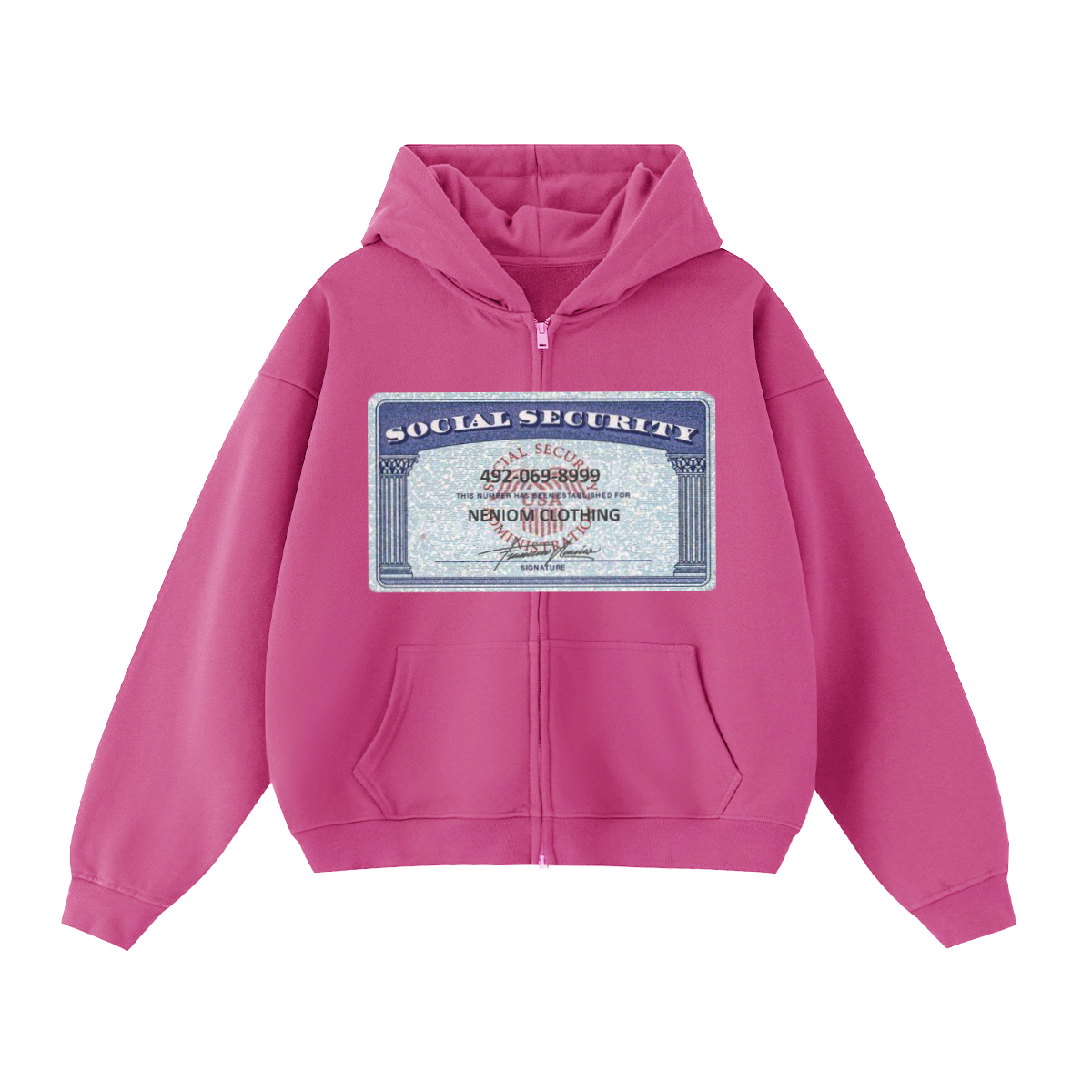 Social Security Card Cropped Double-Zip Boxy Hoodie | Streetwear Hoodies | Y2K 100% Cotton Hoodies | Graphic Zip Up| Oversized Neniom