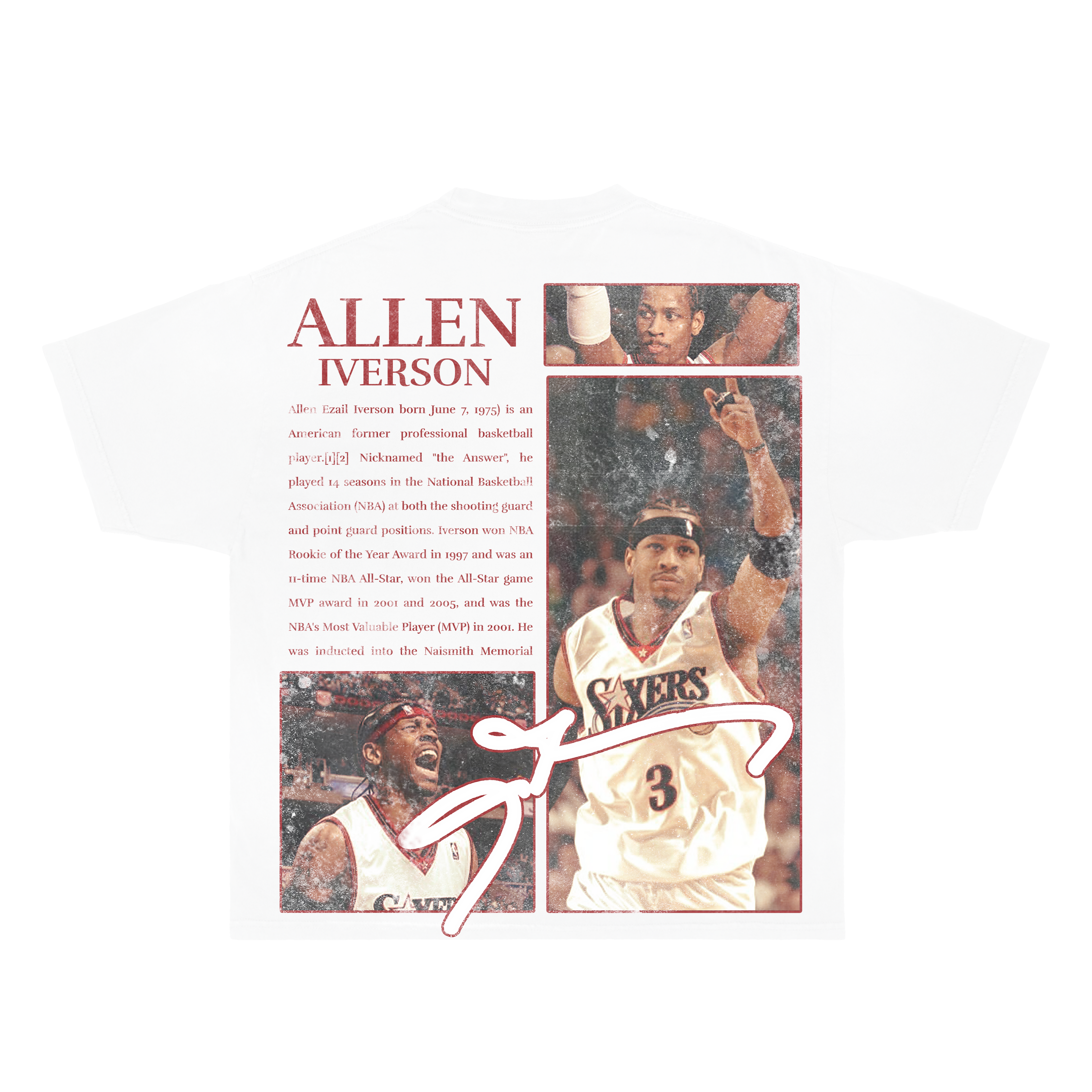 Retro Allen Iverson t-shirt – oversized NBA legend print, Philadelphia 76ers MVP award graphic
