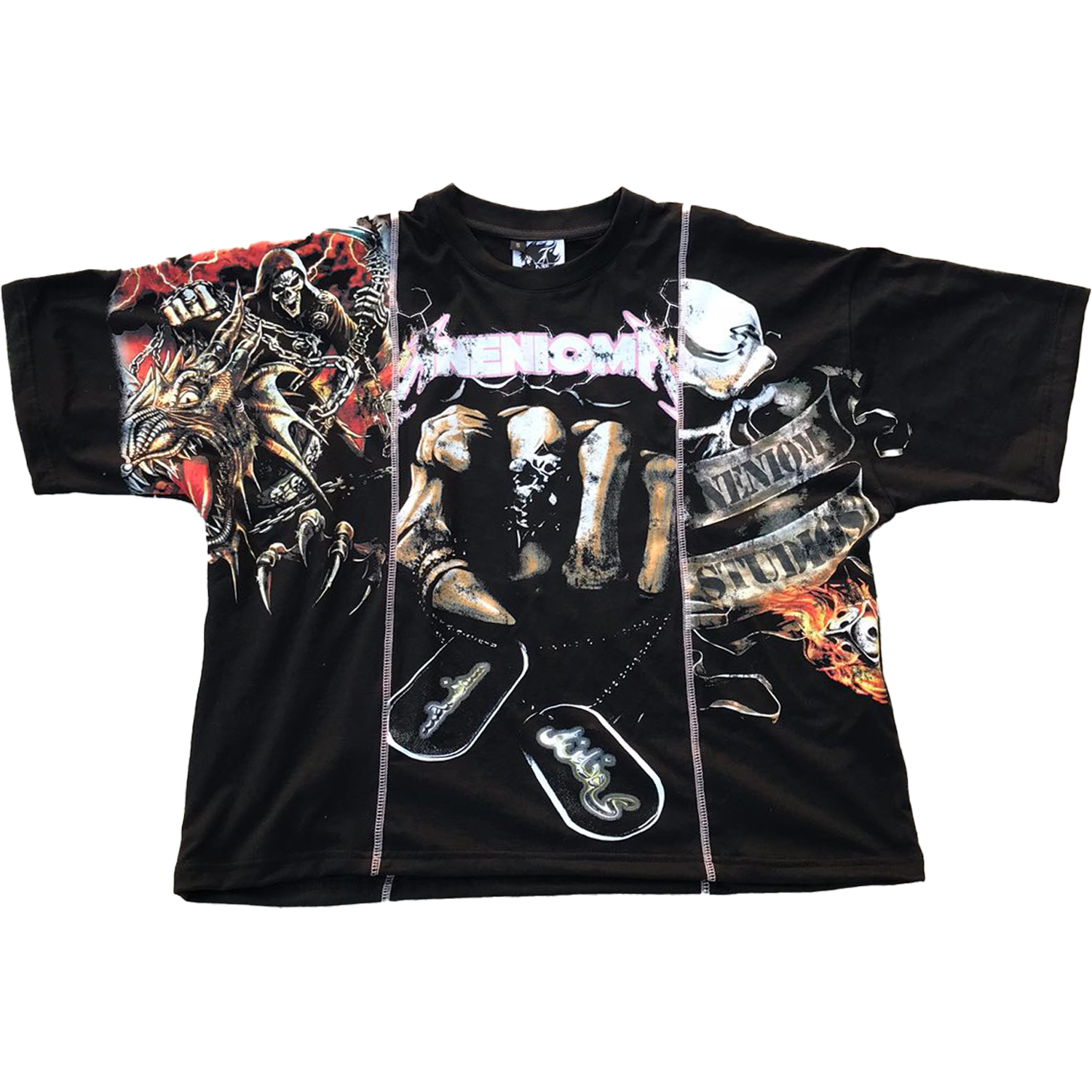 NENIOM 3-panel patchwork t-shirt – vintage rock tour inspired streetwear tee with bold graphic design