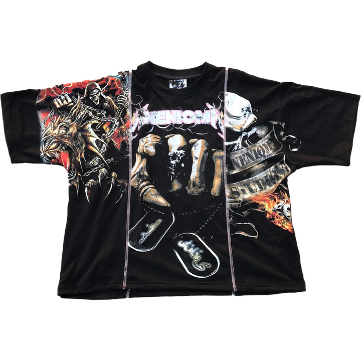 NENIOM 3-panel patchwork t-shirt – vintage rock tour inspired streetwear tee with bold graphic design