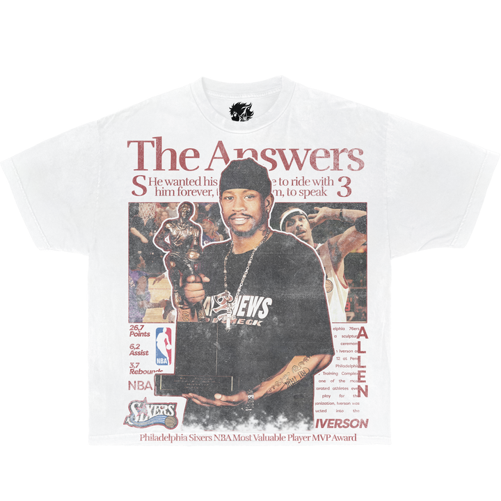 Allen Iverson vintage graphic tee – The Answer MVP newspaper design Philadelphia 76ers streetwear shirt
