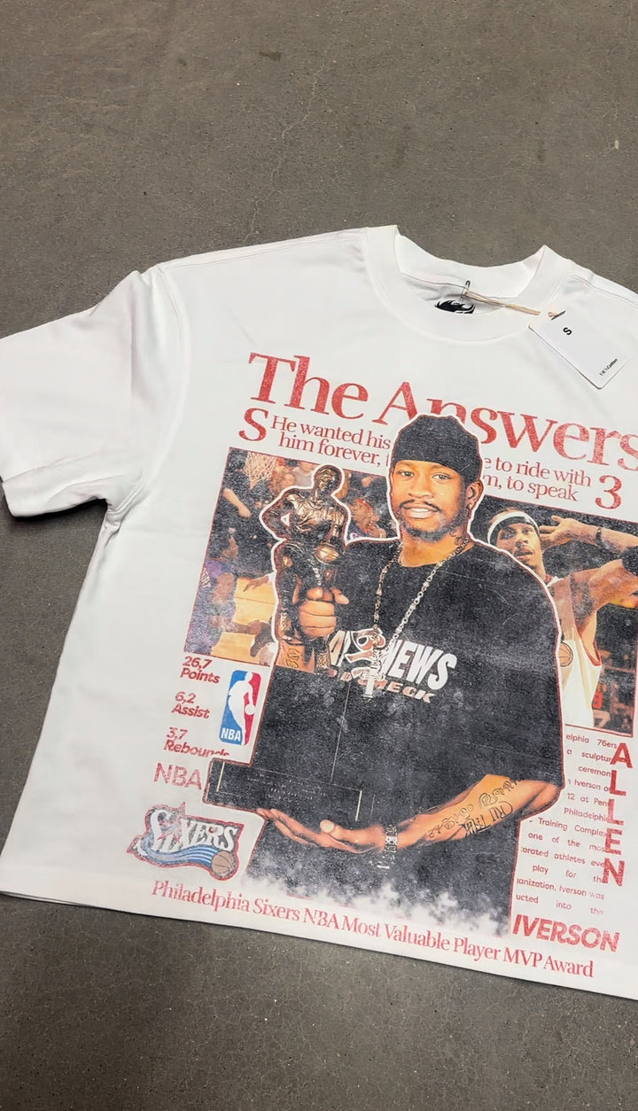 Allen Iverson The Answer shirt – iconic Philadelphia 76ers vintage style newspaper graphic tee