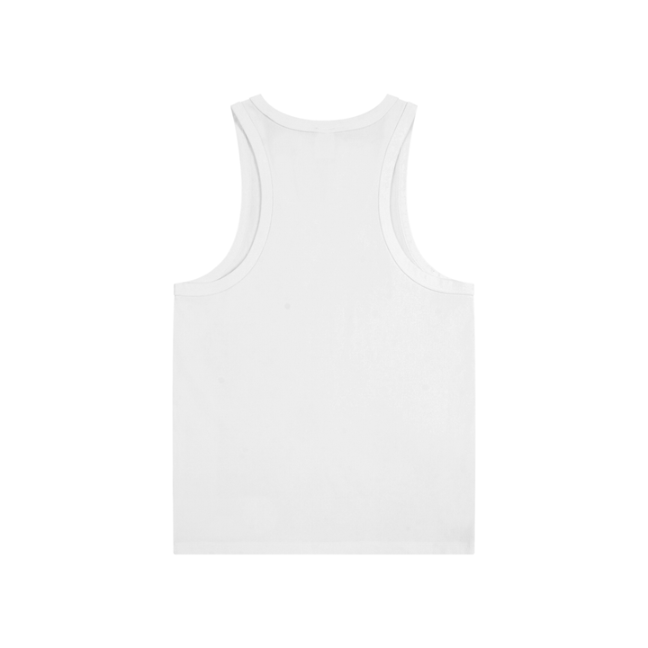 Y2K streetwear tank top – white oversized fit with bold red and pink lipstick kiss prints