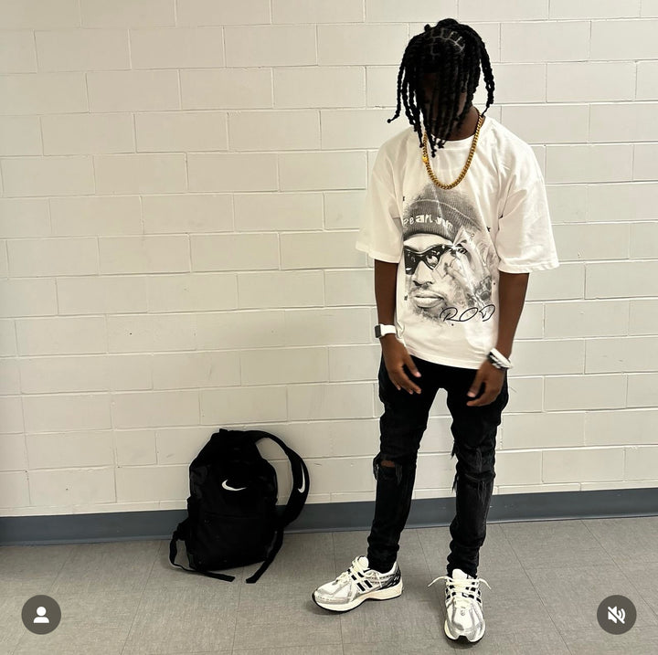 Vintage hip hop streetwear tee – Dennis Rodman inspired ROD shirt with bold monochrome design