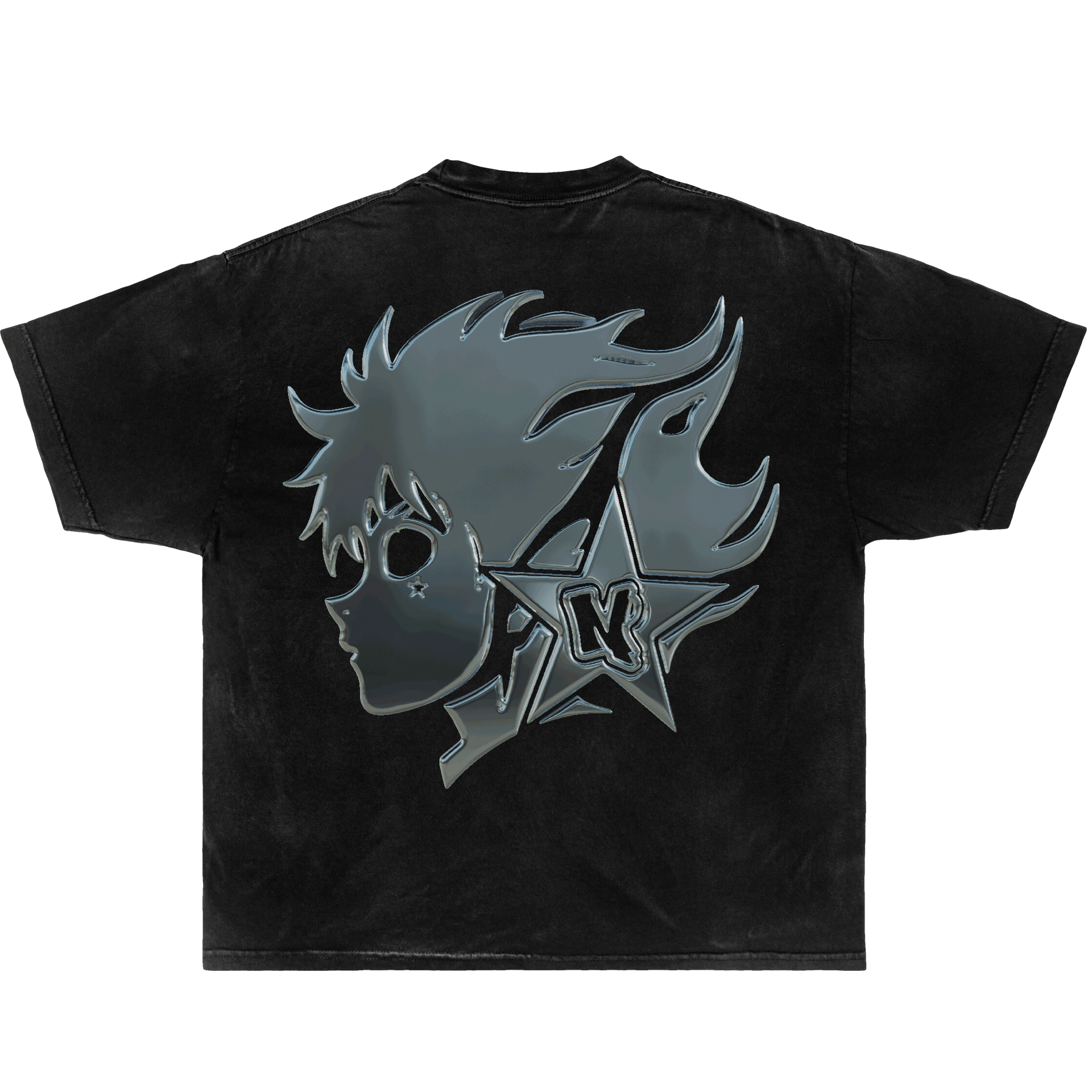 Gothic streetwear t-shirt with chrome vampire grillz and red tongue design – edgy Y2K fashion