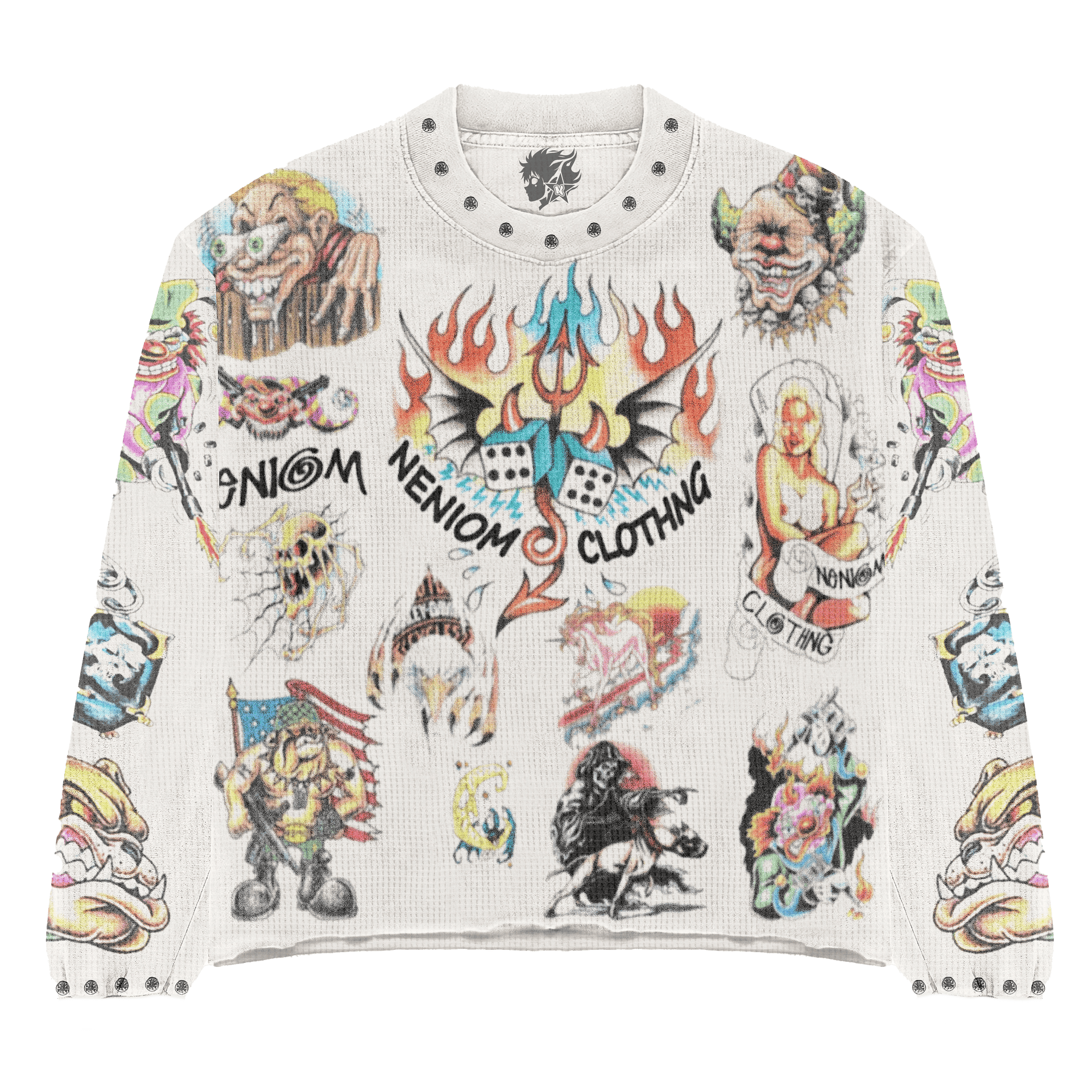 ★ LIMITED ★ Tatted Thermal Neniom Long Sleeve Streetwear Y2K Vintage Neniom
