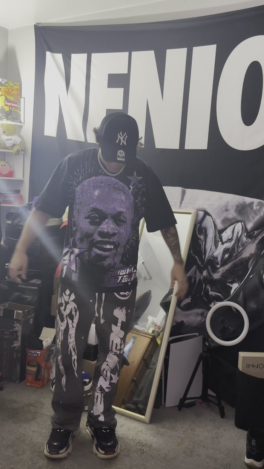Unisex NENIOM World Tour shirt – bold Dennis Rodman portrait print with urban retro streetwear vibe