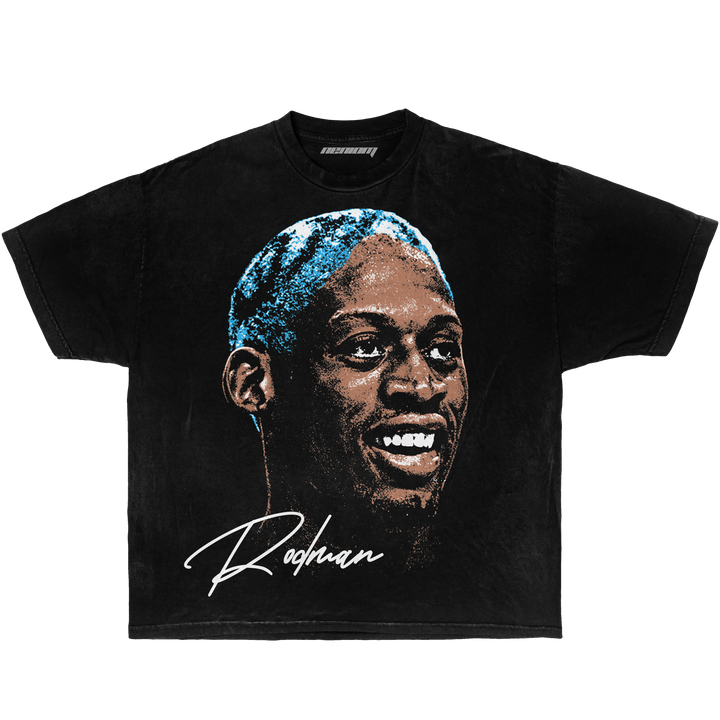 Dennis Rodman Chicago Bulls tribute t-shirt – oversized vintage streetwear tee with bold blue graphic design