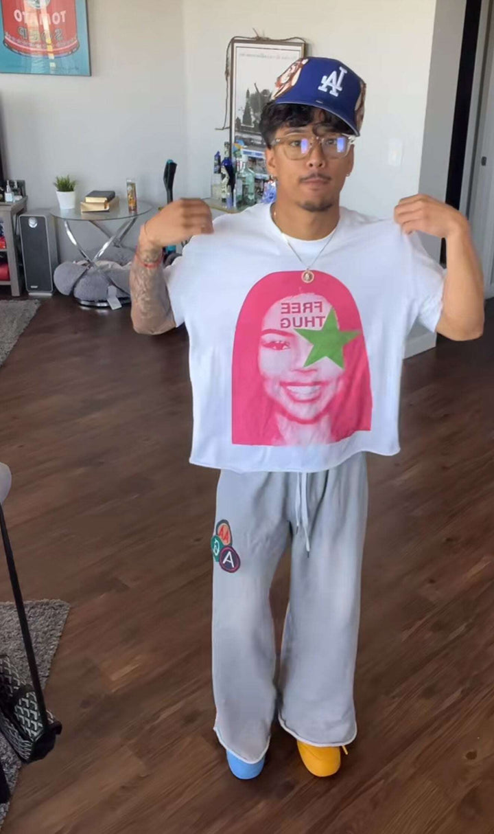 Free Thug Thugger Pink Boxy Vintage Shirt Streetwear Graphic Unisex Tees Y2K Neniom