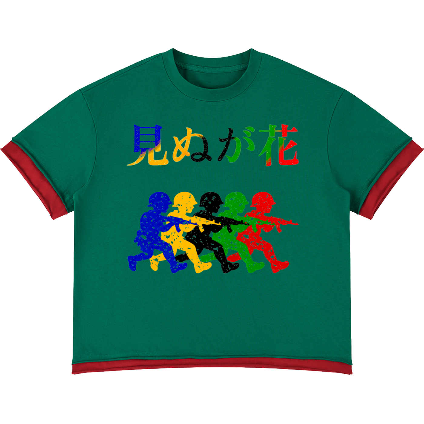 Japanese Neniom Boxy Color Block Graphic T-Shirt – Oversized Green Streetwear Tee