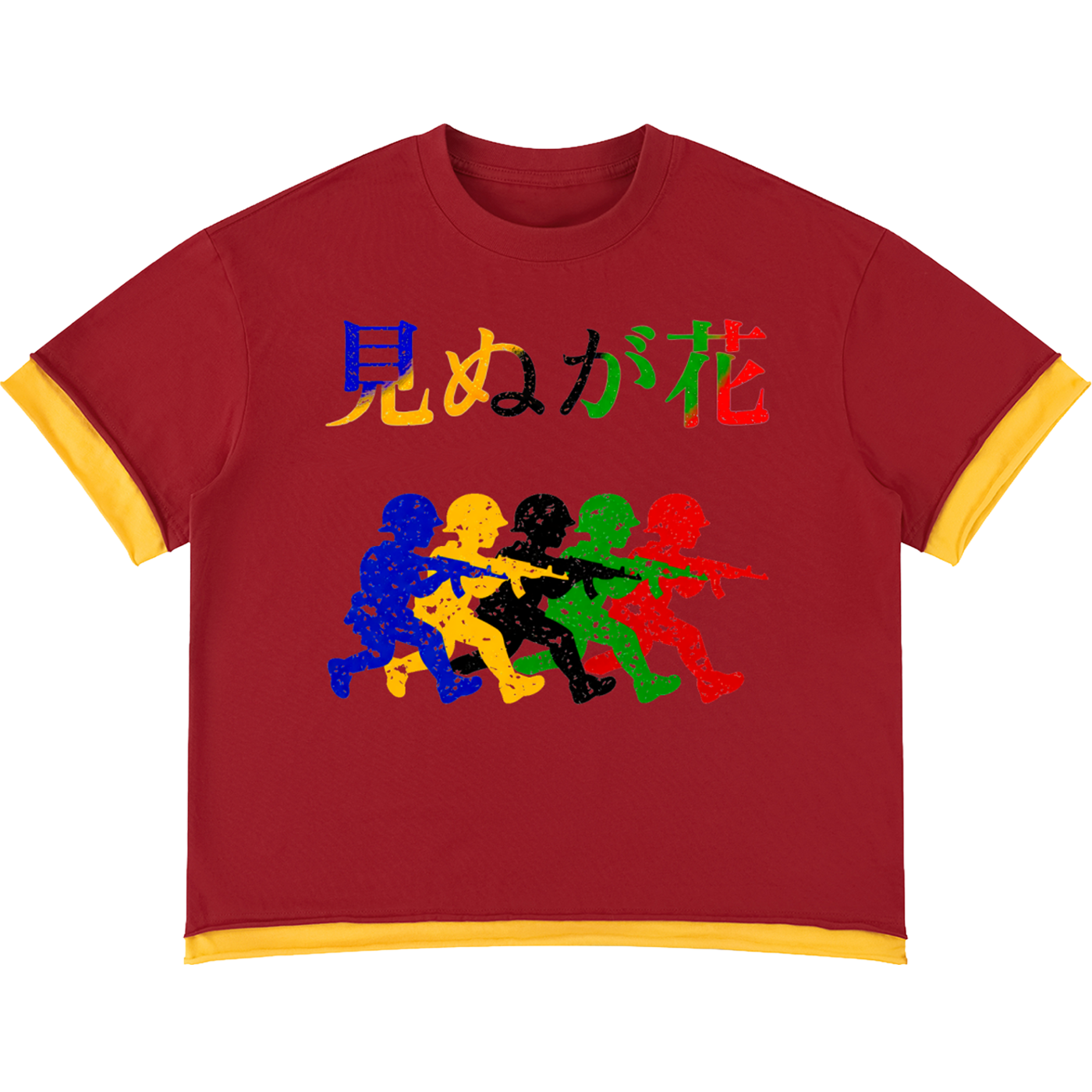 Japanese Neniom Boxy Color Block Graphic  T-Shirt – Oversized Yellow Red Streetwear Tee