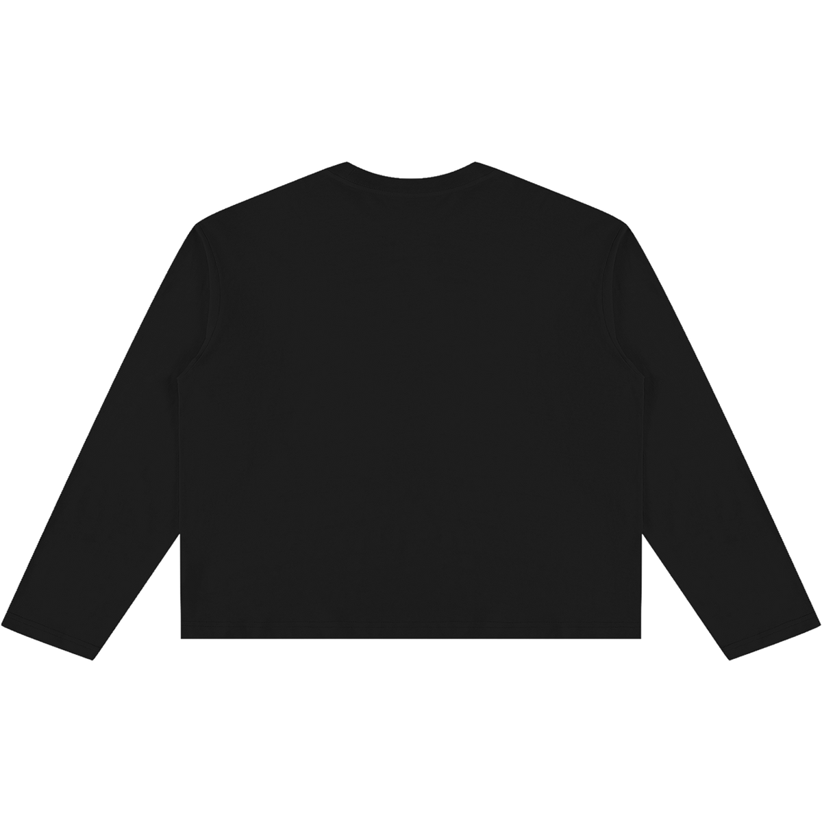 A black long-sleeve crop top shown from the back on a solid white background.
