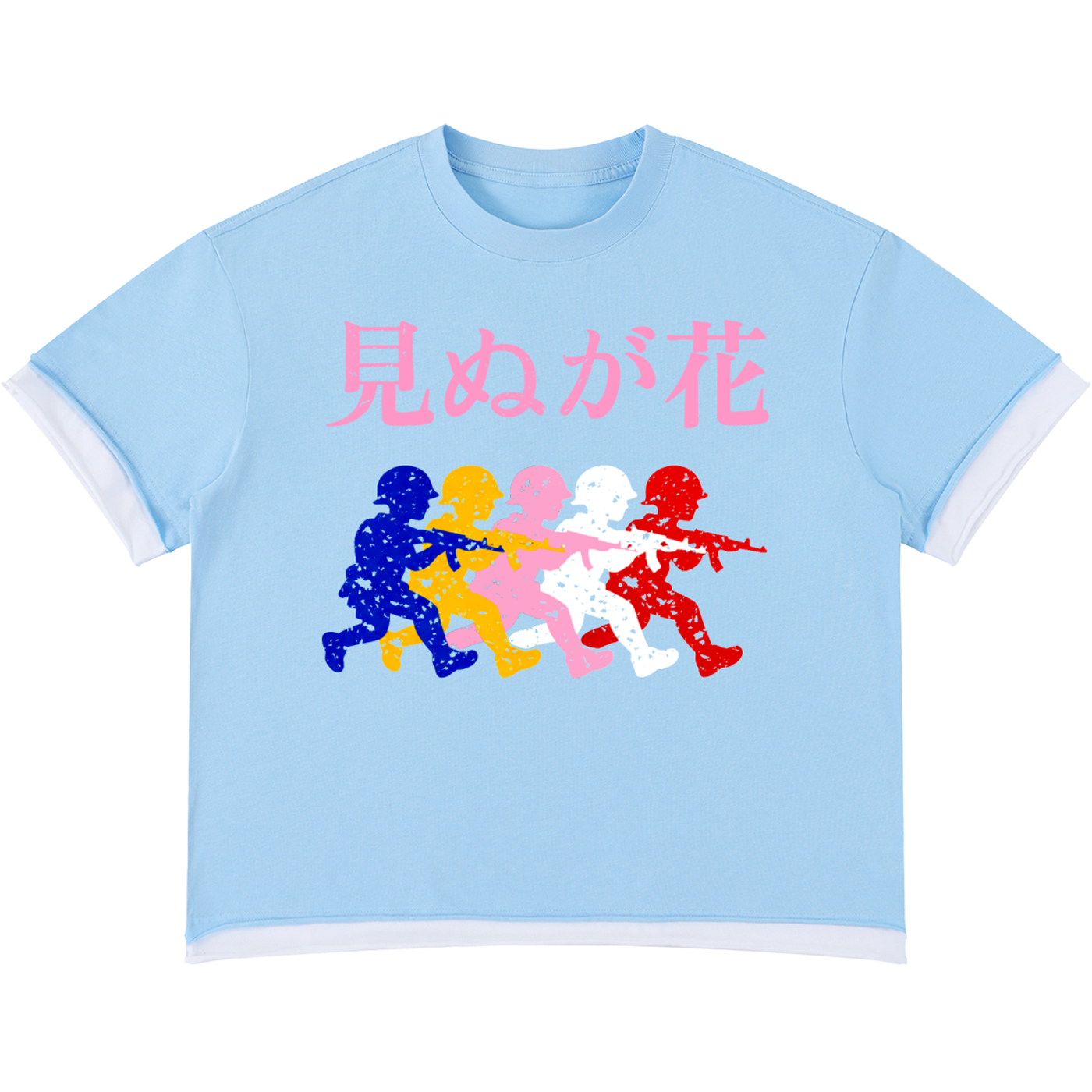 Japanese Neniom Boxy Color Block Graphic T-Shirt – Oversized Baby Sky Blue Streetwear Tee