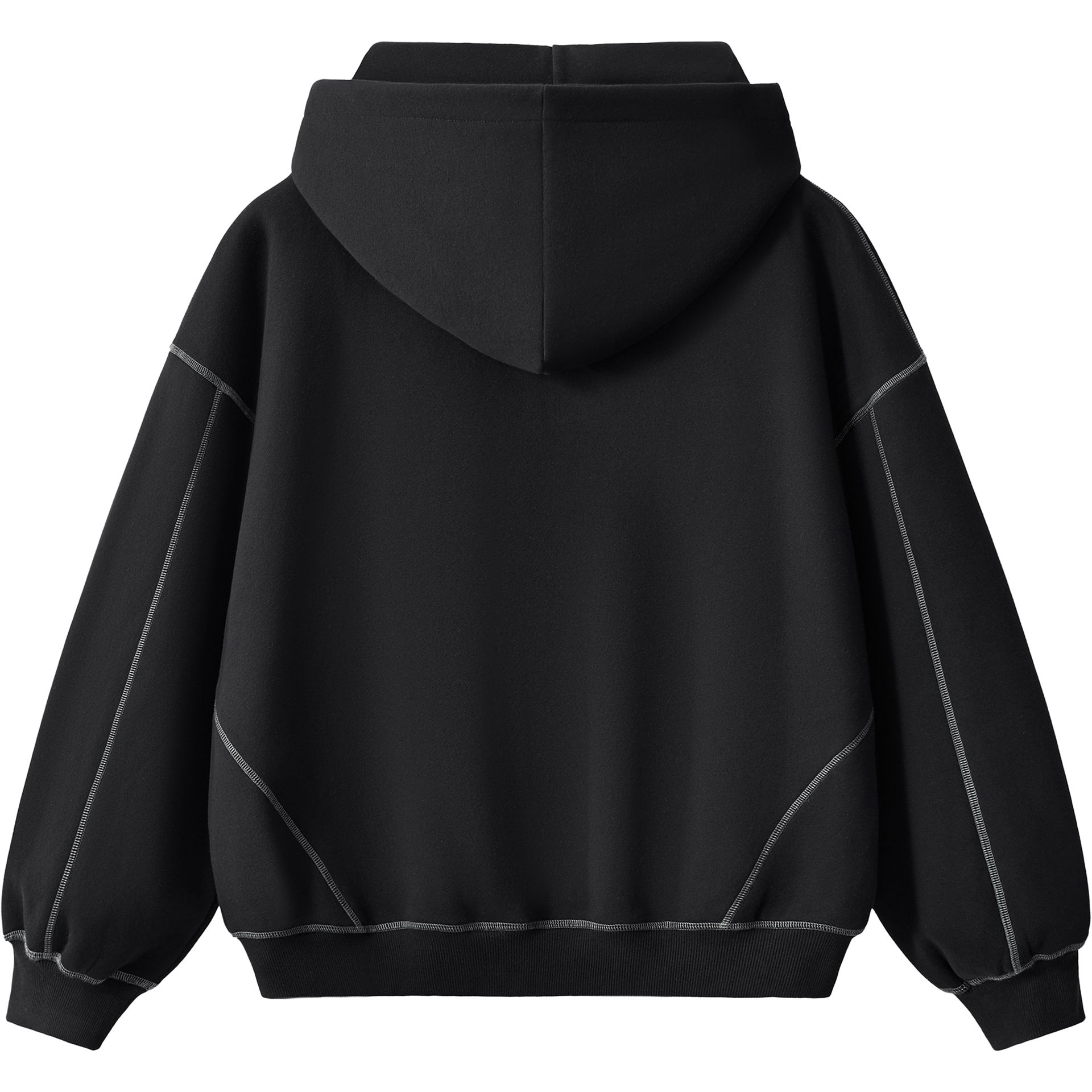 Phantom Core Black Tracksuit Contrast-Stitched Boxy Fleece Zip Up Hoodie Streetwear Y2K