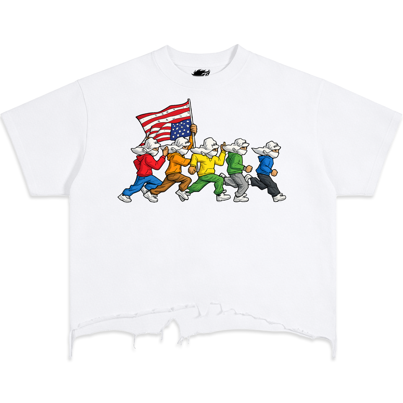 Opposites America Run Vintage Oversized Boxy T-shirt Streetwear Graphic Tee Y2K