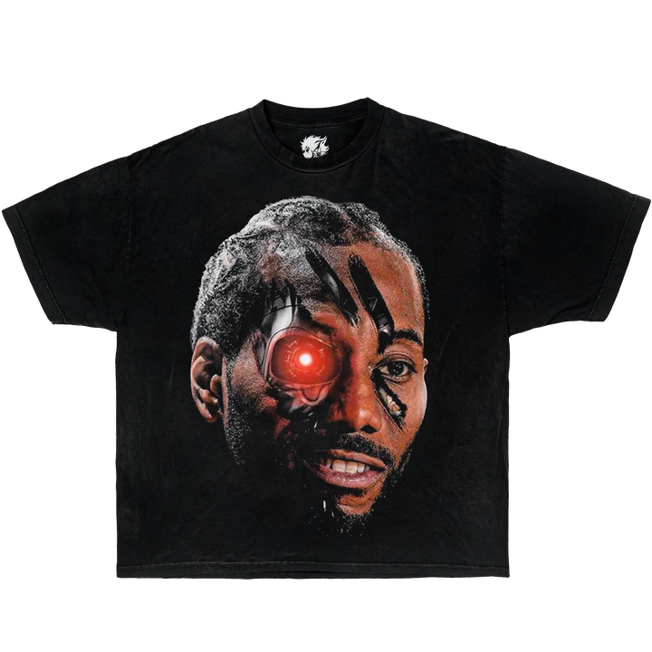 KAWHI LEONARD ROBOT VINTAGE WASHED OVERSIZED BOXY SHIRT.