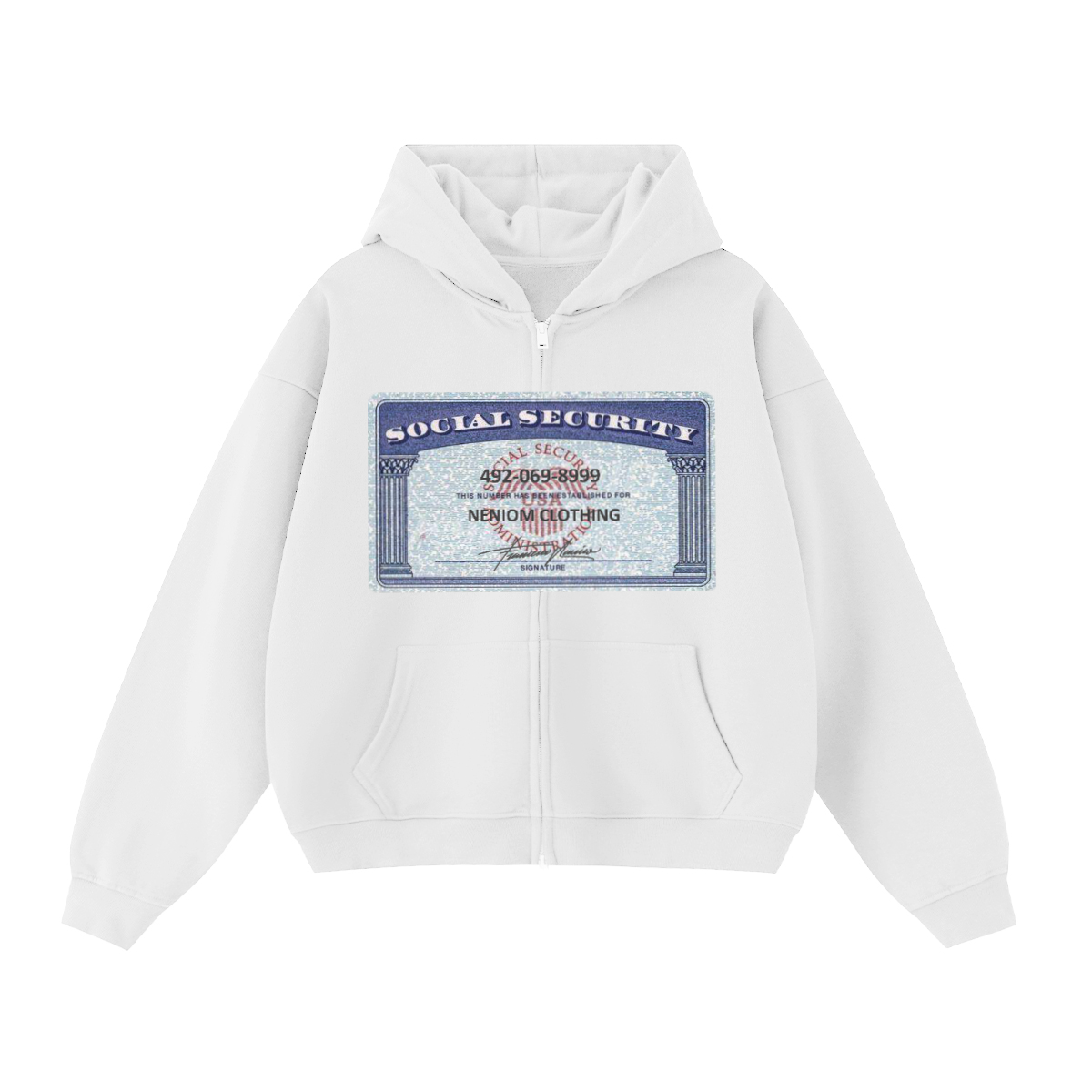 Social Security Card Unisex Cropped Double-Zip Boxy Hoodie | Streetwear Hoodies | Y2K Hoodies | Graphic Zip Up Hoodies |