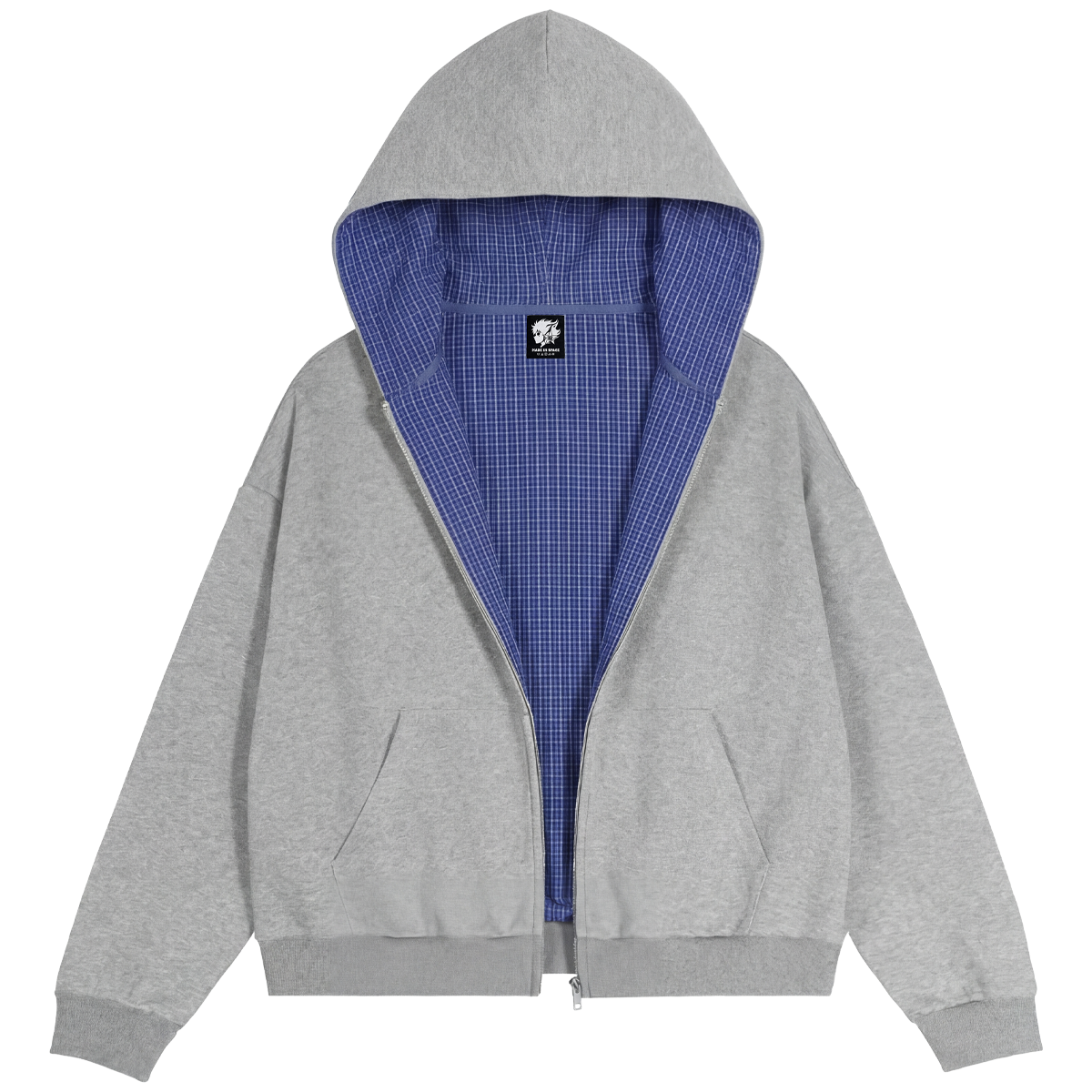 Lazy Boy Contrast Plaid Boxy Zip Up Gray Hoodie - Neniom