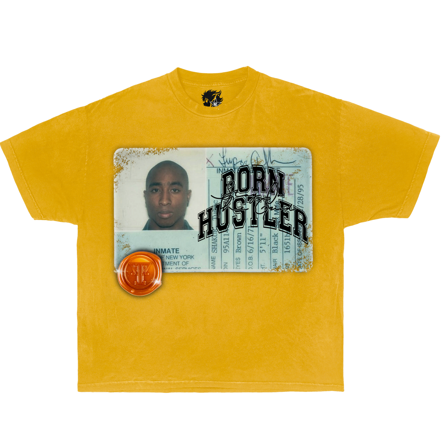 TUPAC Inmate Card Boxy Garment Dyed Shirt Yellow, Black, or White