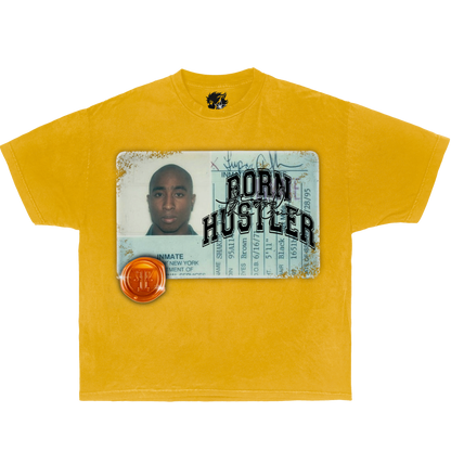 TUPAC Inmate Card Boxy Garment Dyed Shirt Yellow, Black, or White