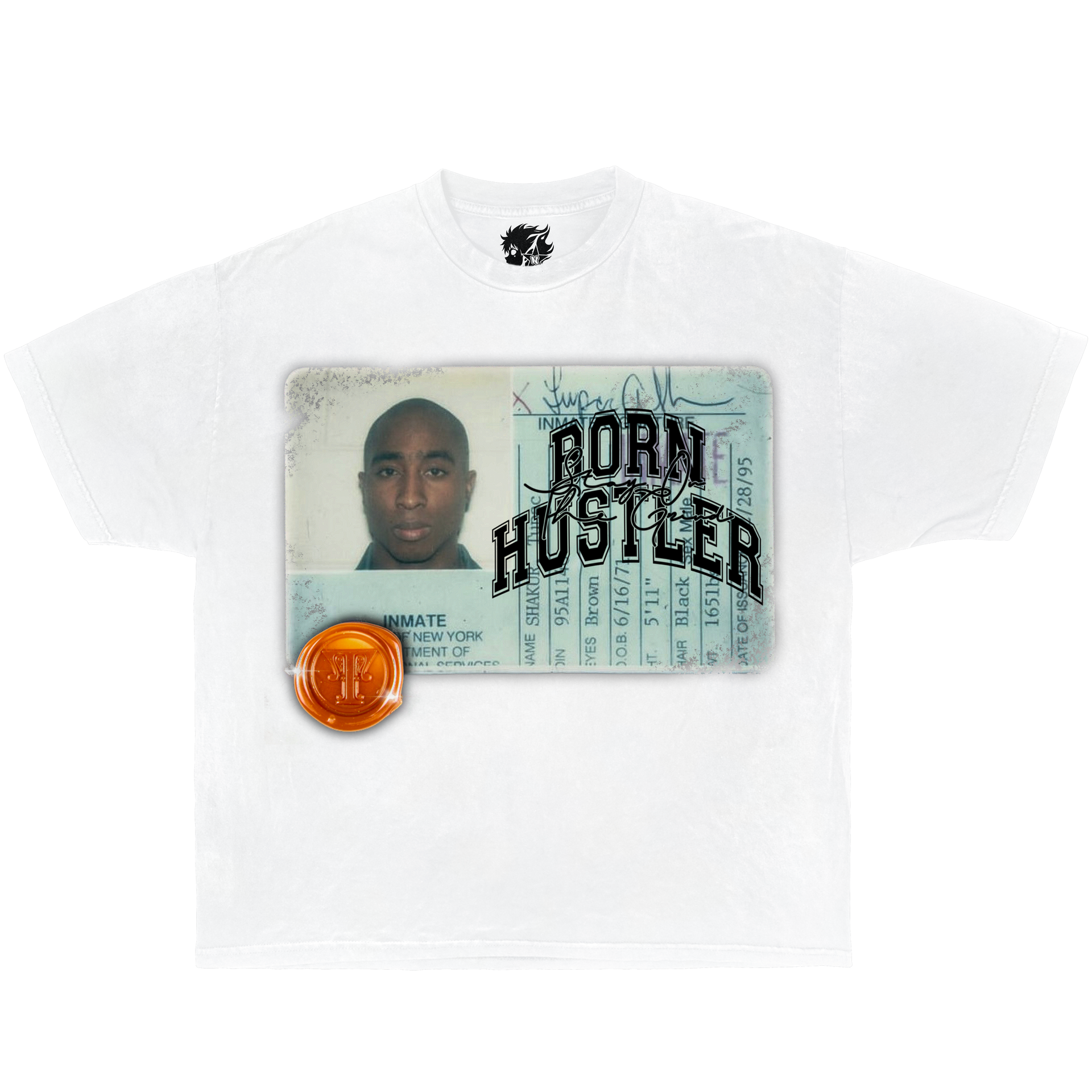 TUPAC Inmate Card Boxy Vintage Shirt Streetwear Oversized Unisex Cotton Rap Tee