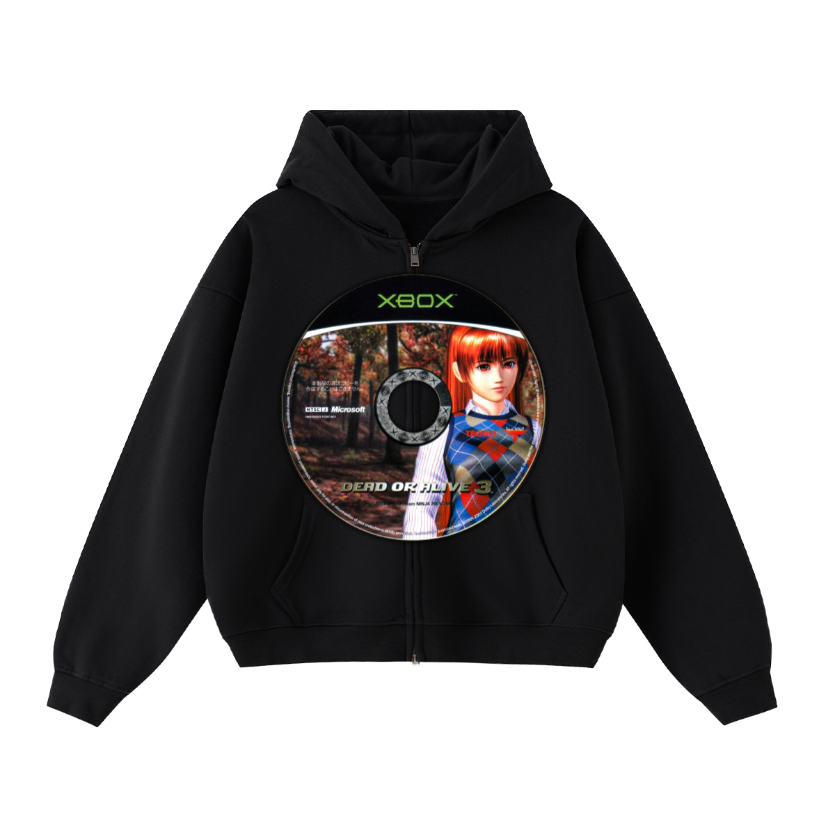 Dead or Alive Game Disc Cropped Zip-Up Boxy Hoodie | Streetwear Hoodies | Y2K Video Game Hooded Sweatshirt | Unisex Graphic Zip Ups | Oversized