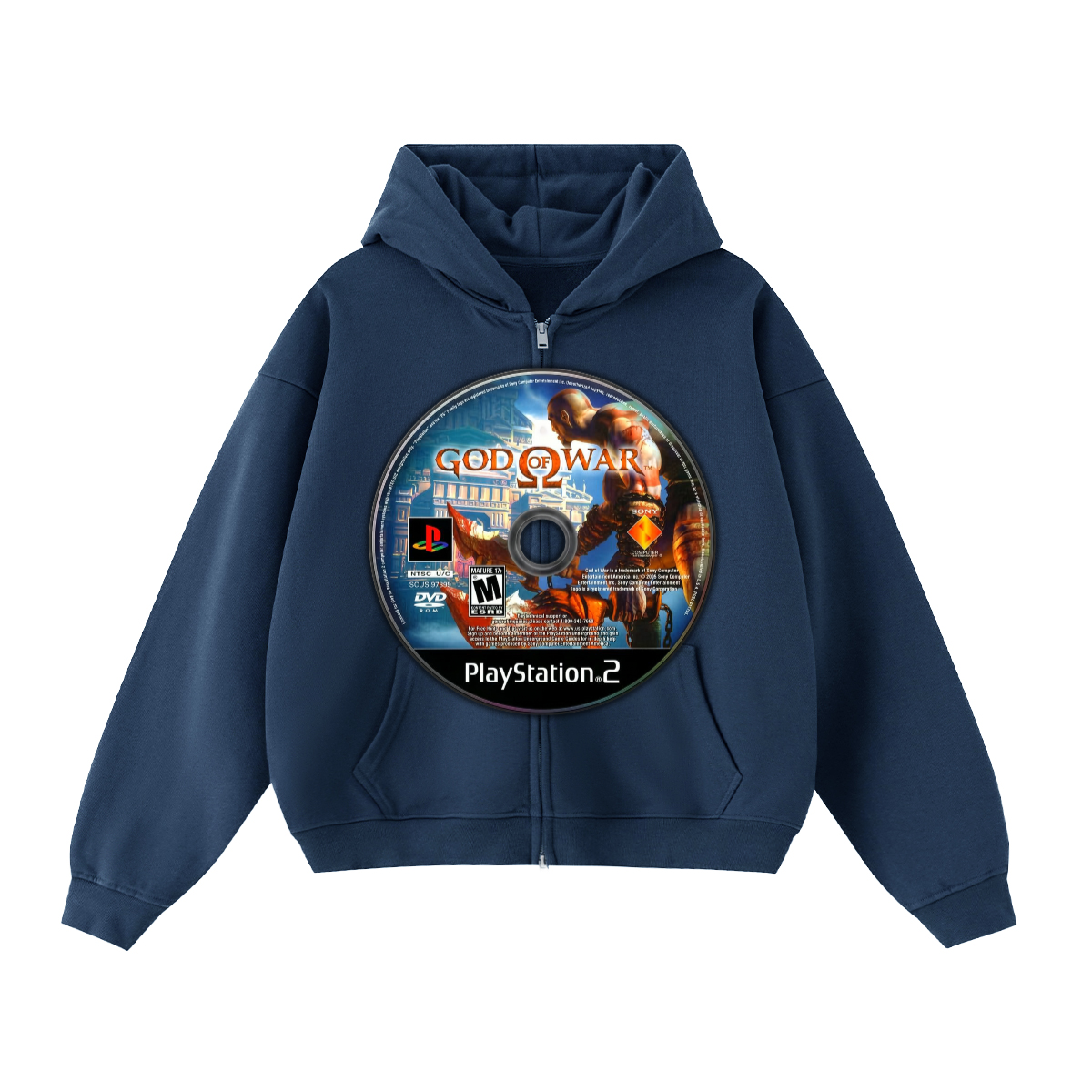 God of War Game Disc Cropped Zip-Up Boxy Hoodie | Streetwear Hoodies | Y2K Video Game Hooded Sweatshirt | Unisex Graphic Zip Ups | Oversized