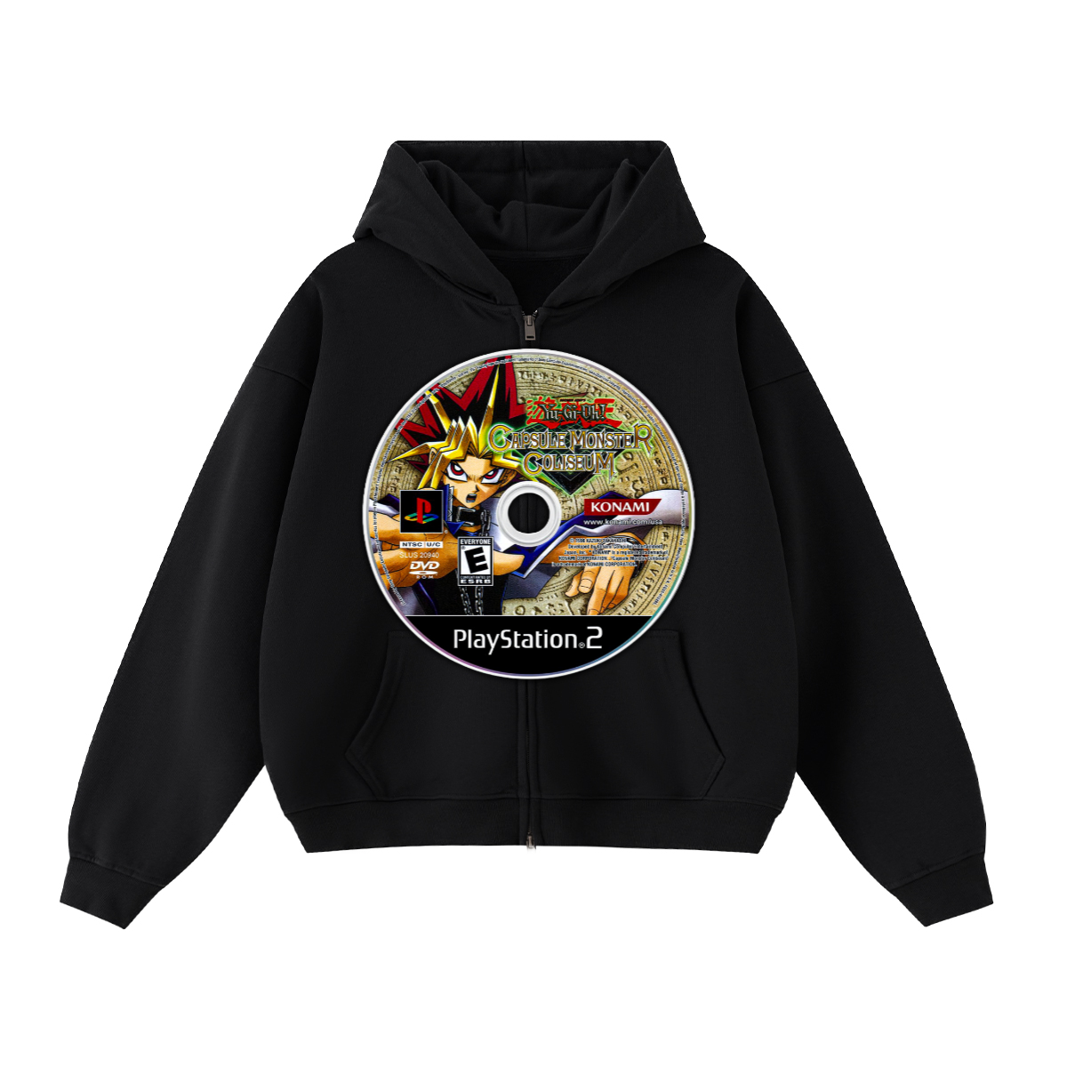 Yi-Gi-Oh Game Disc Cropped Zip-Up Boxy Hoodie | Streetwear Hoodies | Y2K Video Game Hooded Sweatshirt | Unisex Graphic Zip Ups | Oversized