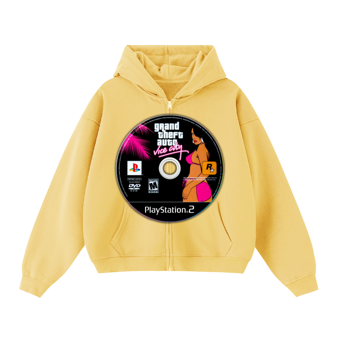 GTA Vice City Game Disc Cropped Zip-Up Boxy Hoodie | Streetwear Hoodies | Y2K Video Game Hooded Sweatshirt | Unisex Graphic Zip Ups | Oversized