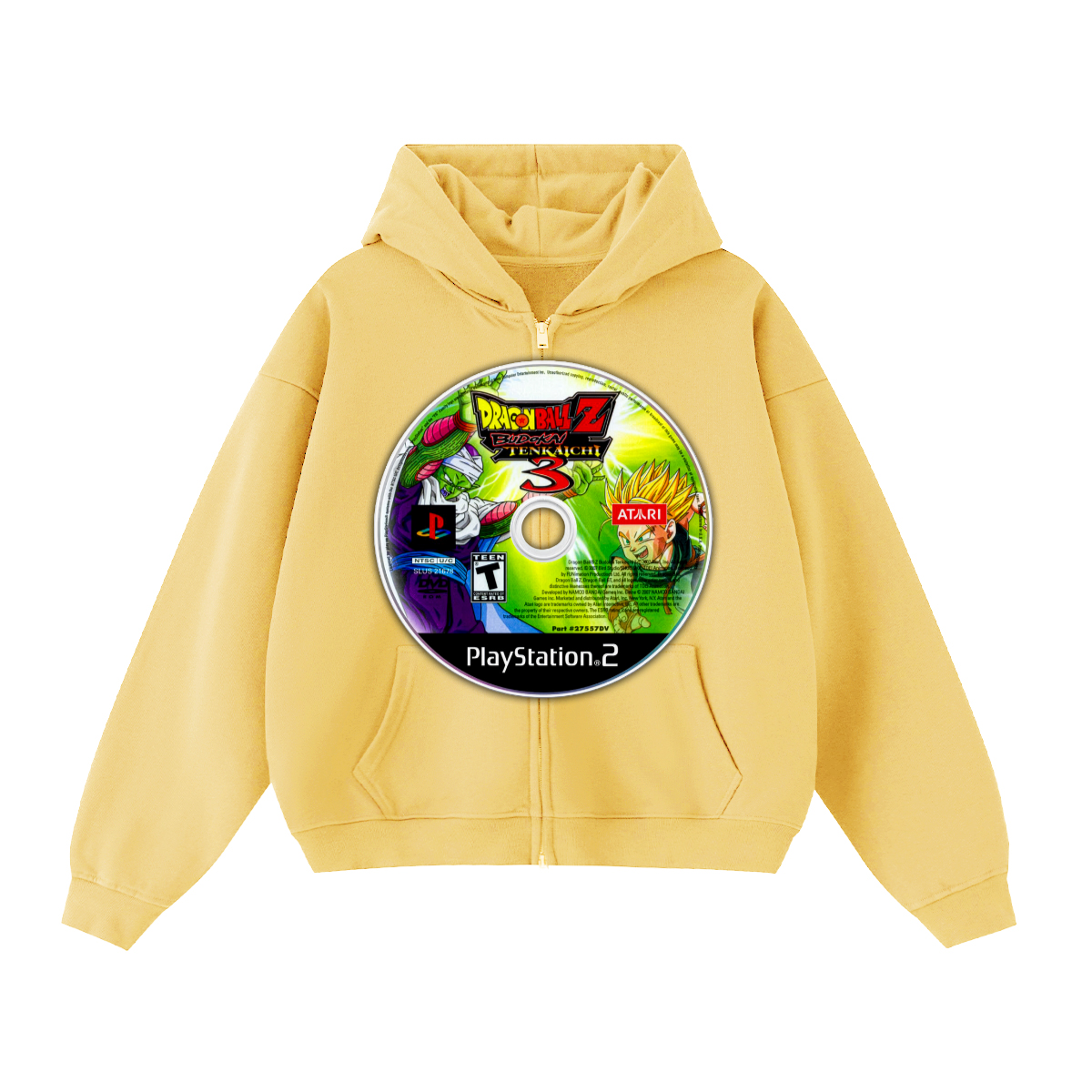 DBZ Dragon Ball Game Disc Cropped Zip-Up Boxy Hoodie | Streetwear Hoodies | Y2K Video Game Hooded Sweatshirt | Unisex Graphic Zip Ups | Oversized