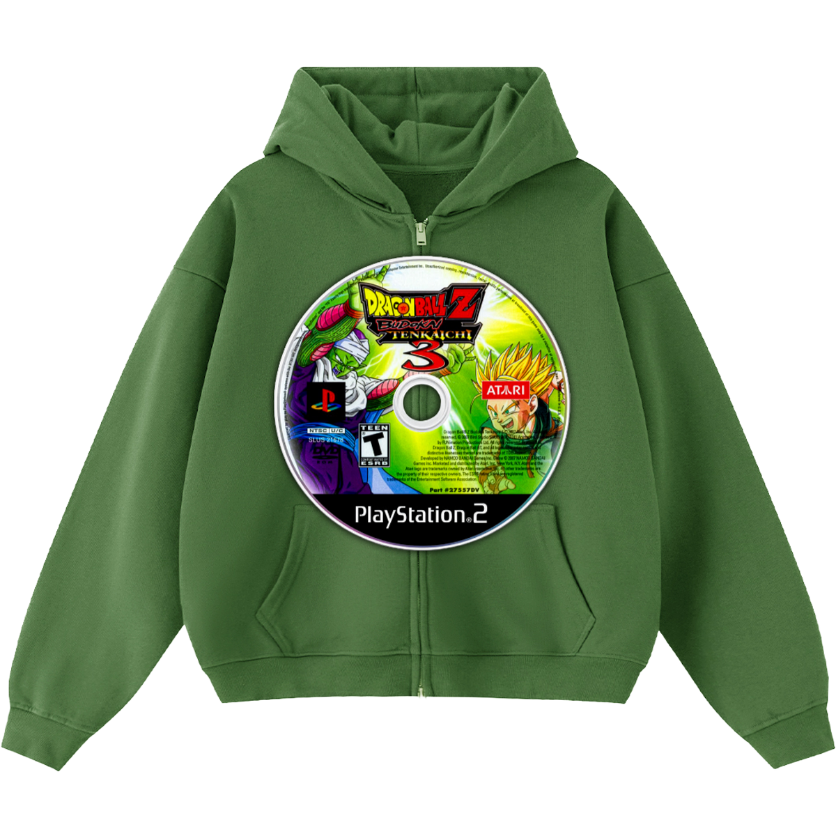 DBZ Dragon Ball Game Disc Cropped Zip-Up Boxy Hoodie | Streetwear Hoodies | Y2K Video Game Hooded Sweatshirt | Unisex Graphic Zip Ups | Oversized