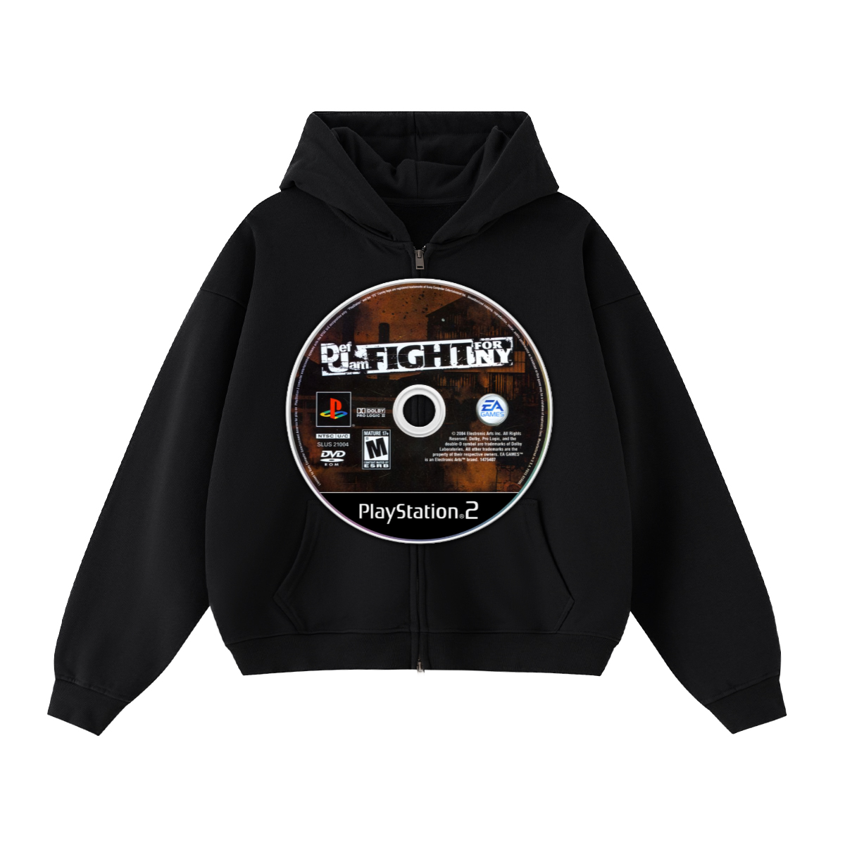 Def Jam Game Disc Cropped Zip-Up Boxy Hoodie | Streetwear Hoodies | Y2K Hooded Sweatshirt | Unisex Graphic Zip Ups | Oversized
