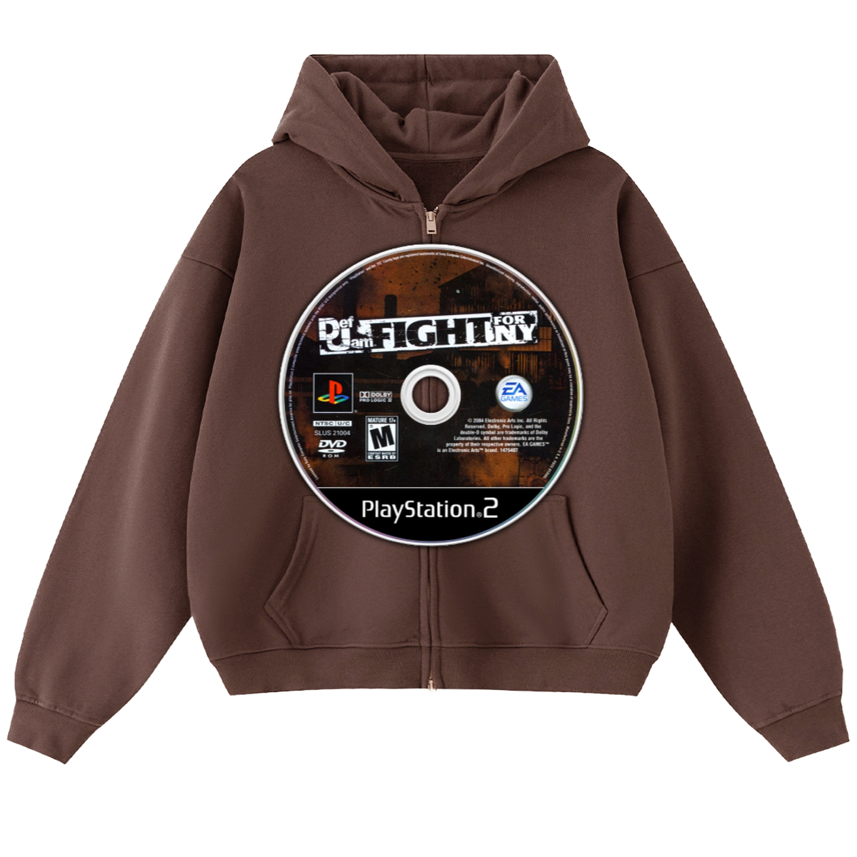 Def Jam Game Disc Cropped Zip-Up Boxy Hoodie | Streetwear Hoodies | Y2K Hooded Sweatshirt | Unisex Graphic Zip Ups | Oversized