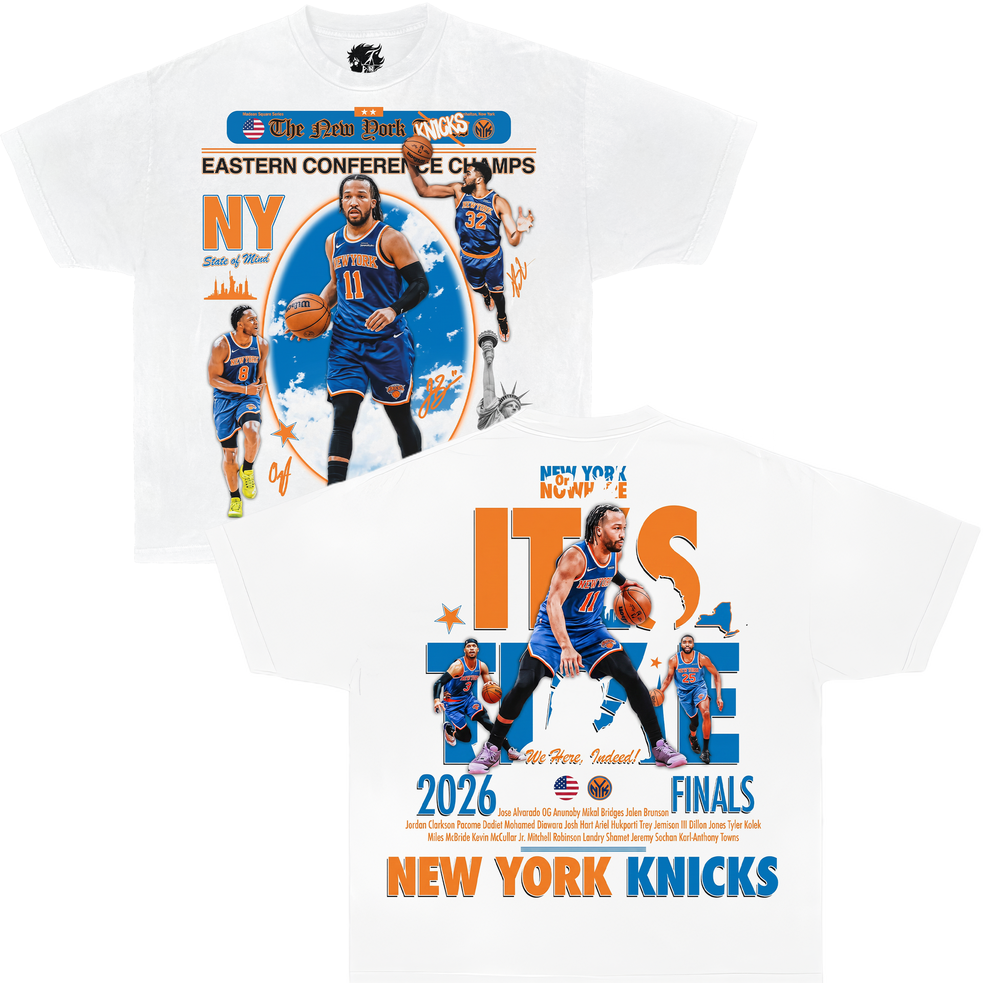 Jalen Brunson Newspaper Champs NYC Knicks Boxy Oversized Shirt Vintage Basketball Graphic Tee