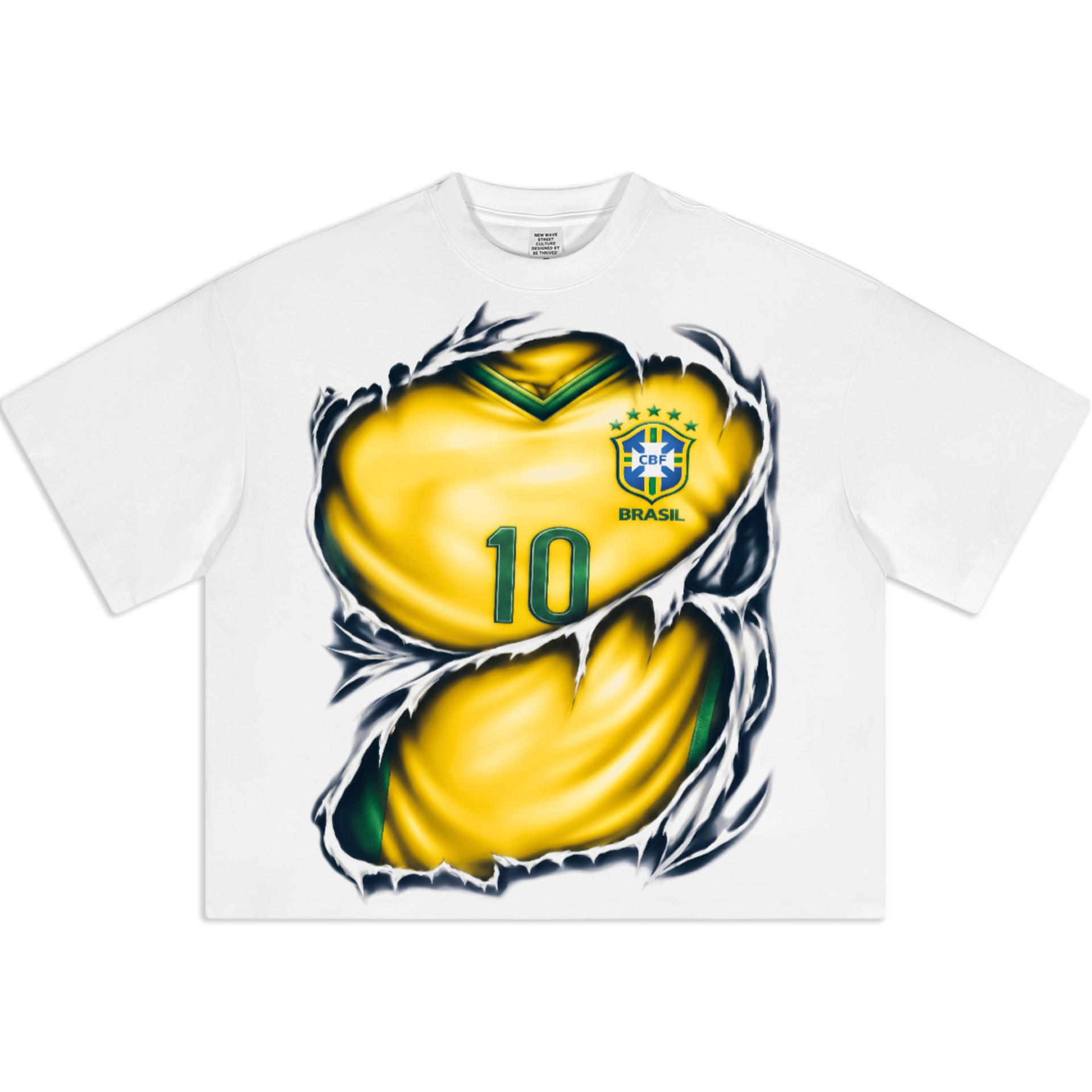 Brazil Soccer Jersey Boxy Oversized Cropped T-Shirt | CBF #10 Ripped Streetwear Tee
