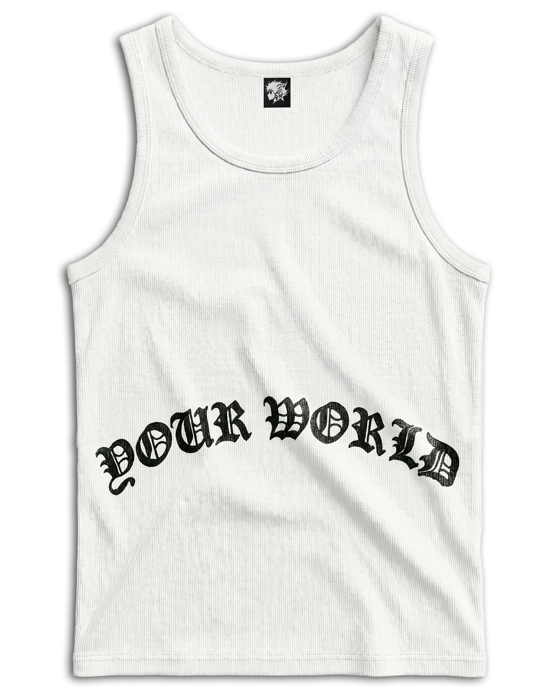 Your World Old English Rib White Tank Top Y2K Fitted