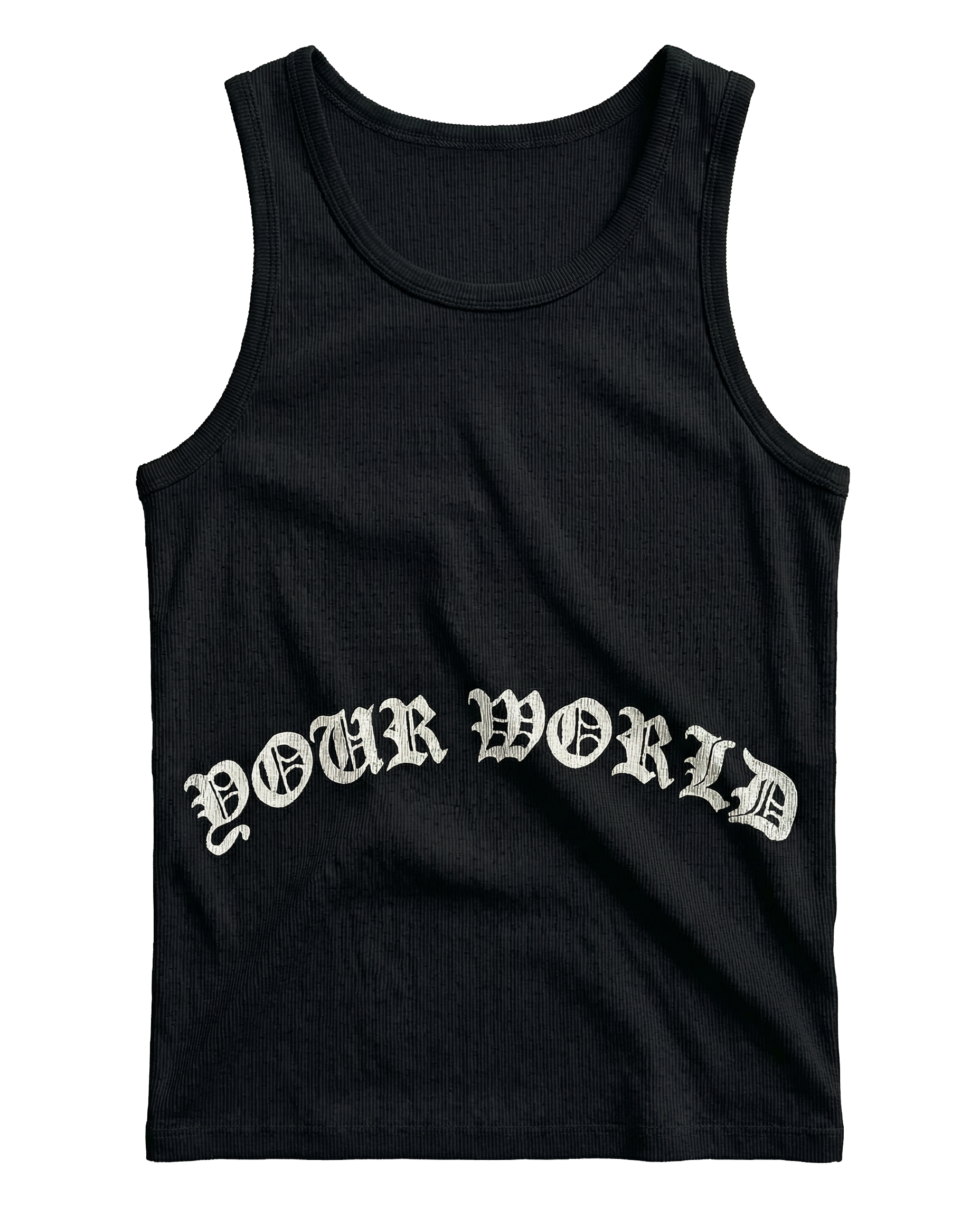 Your World Old English Rib Black Tank Top Y2K Fitted