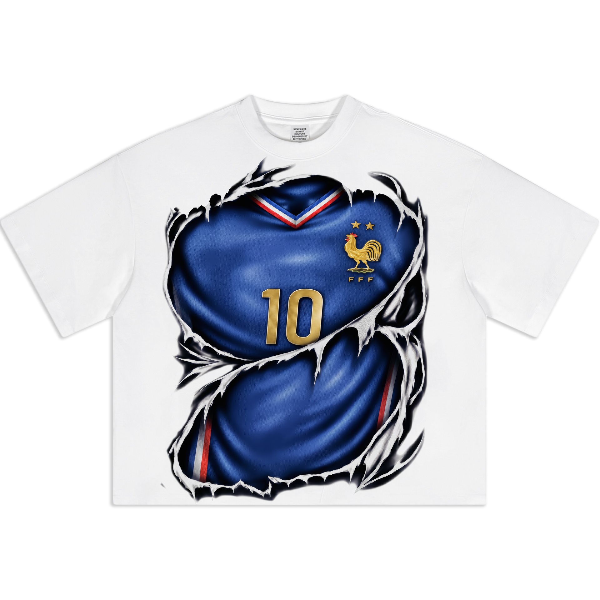 France Soccer Jersey Boxy Oversized Cropped T-Shirt | FFF #10 Ripped Streetwear Tee