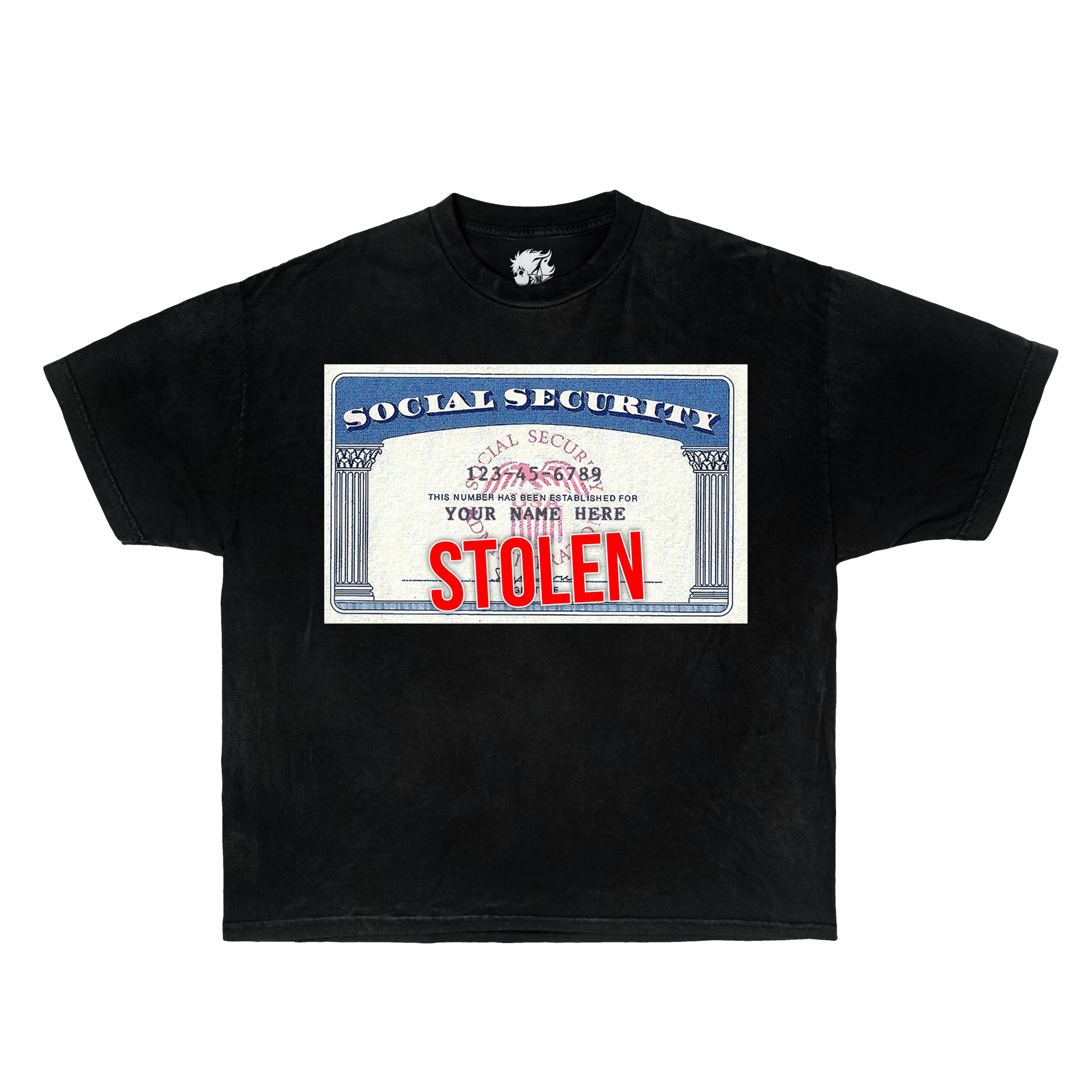 Stolen Social Security Graphic T-Shirt – Y2K Streetwear Oversized Tee (Black & White