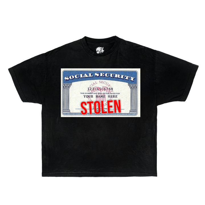 Stolen Social Security Graphic T-Shirt – Y2K Streetwear Oversized Tee (Black & White