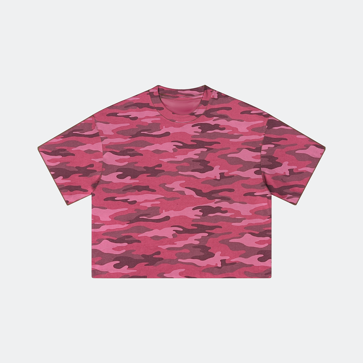 "STOP HATING" Urban Pink Camouflage Cropped Oversized Shirt Streetwear Boxy Tee