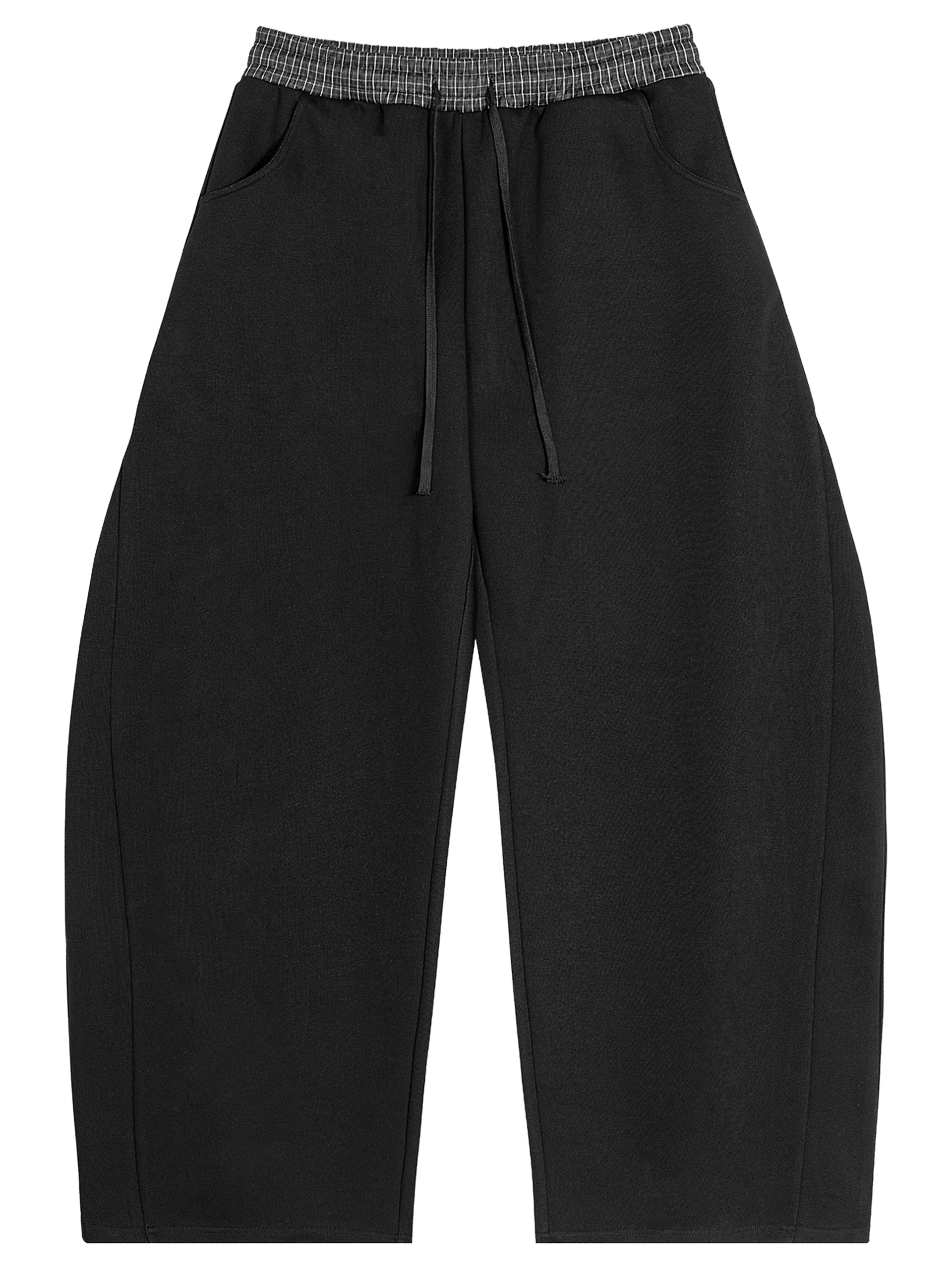 Plaid Waistband Barrel Oversized Y2K Flared Black Sweatpants
