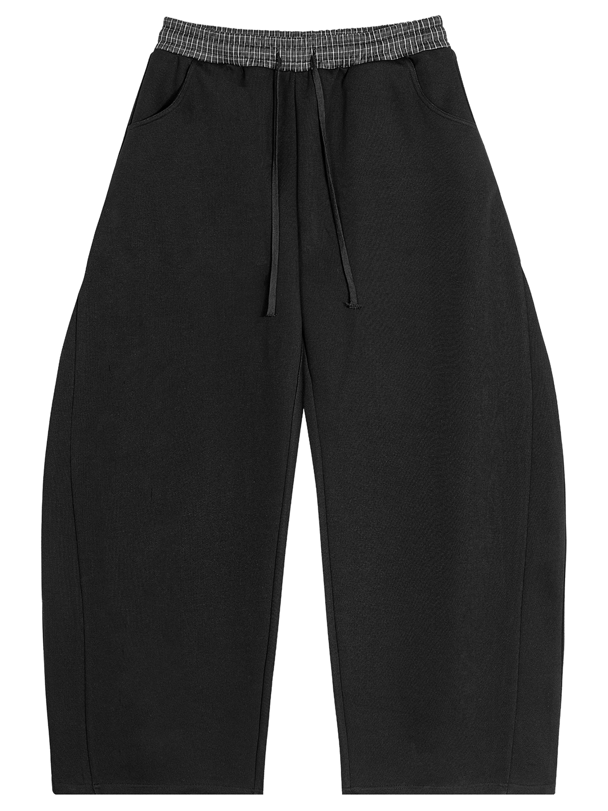 Plaid Waistband Barrel Oversized Y2K Flared Black Sweatpants - Neniom