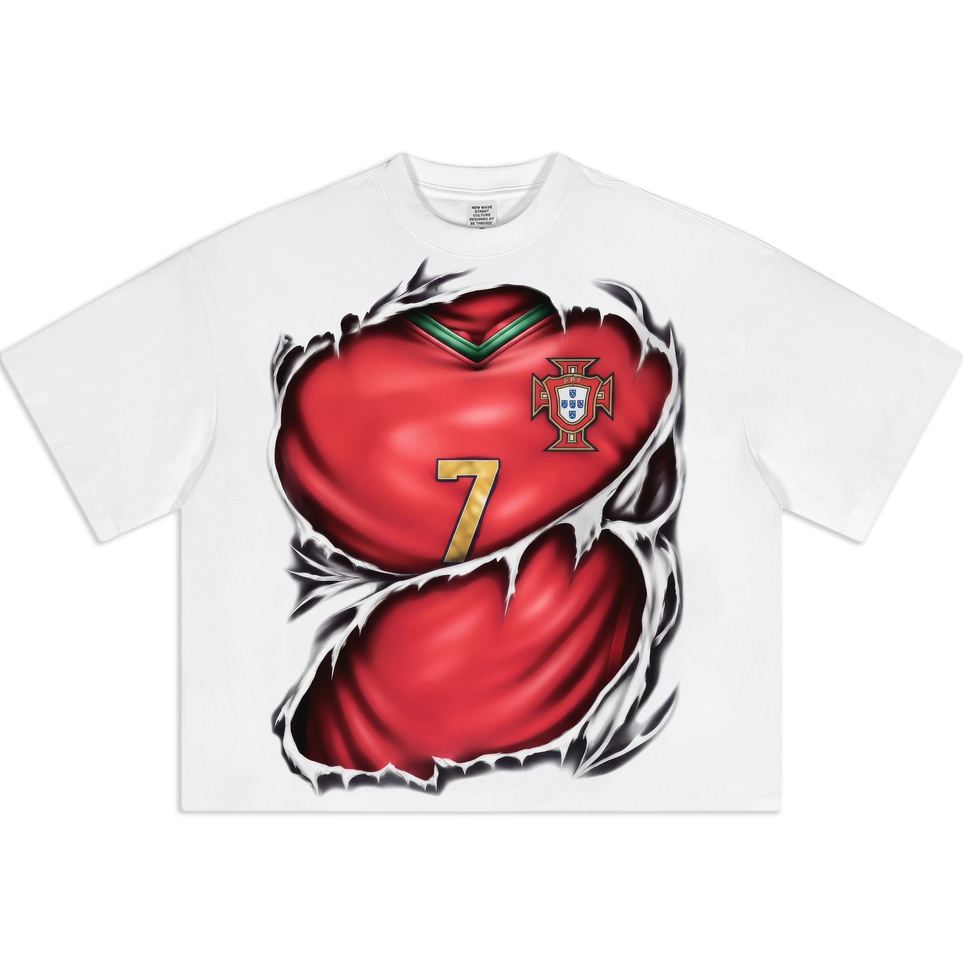 Portugal Soccer Jersey Boxy Oversized Cropped T-Shirt | FPF #7 Ripped Streetwear Tee