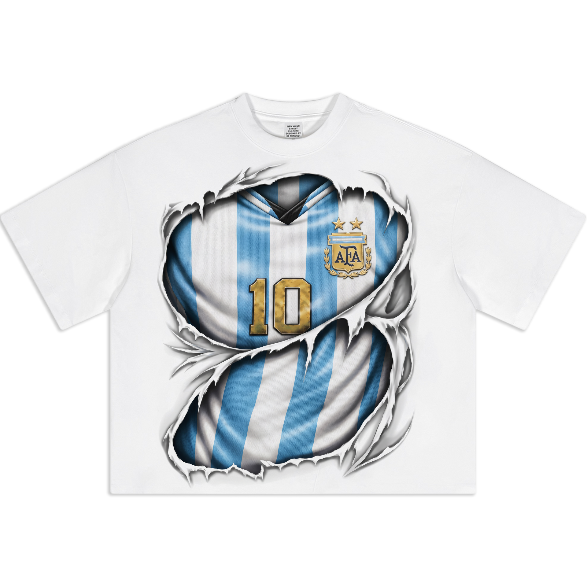 Argentina Soccer Jersey Boxy Oversized Cropped T-Shirt | AFA #10 Ripped Streetwear Tee