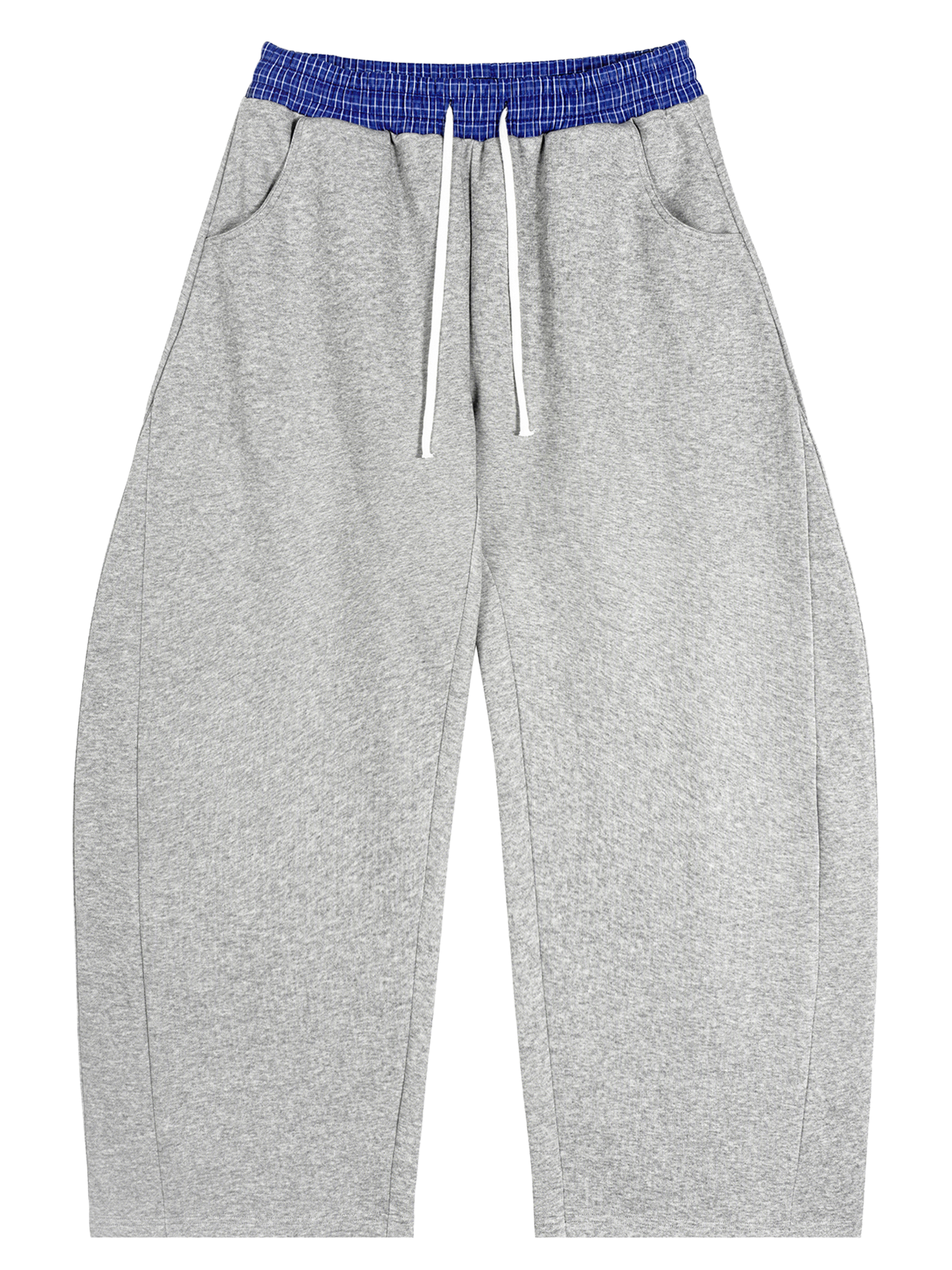 Plaid Waistband Barrel Oversized Y2K Flared Gray Sweatpants