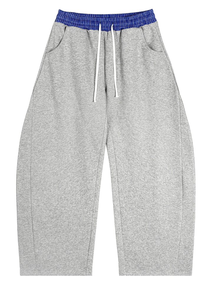 Plaid Waistband Barrel Oversized Y2K Flared Gray Sweatpants