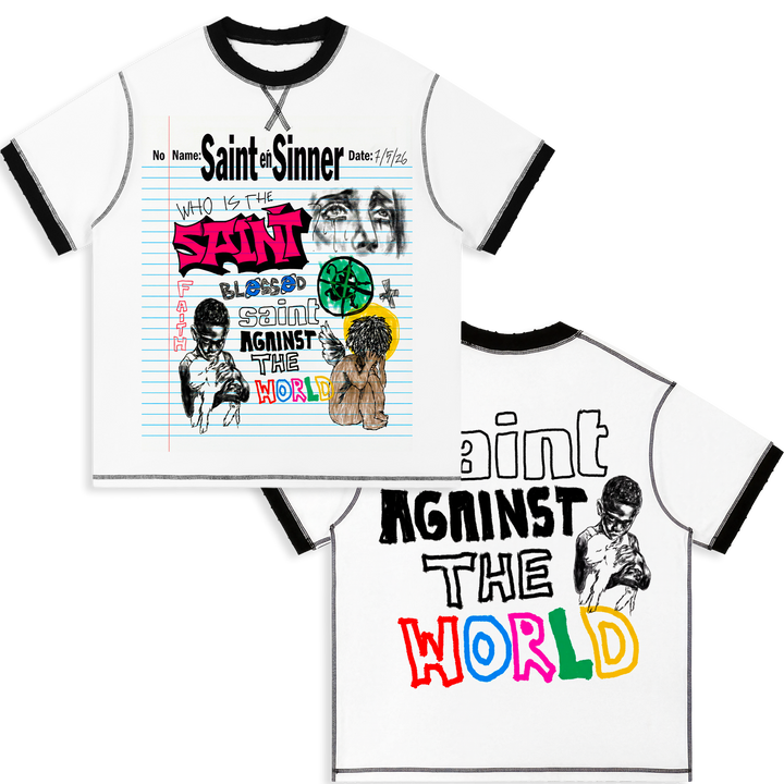Saint Sinner Contrast-Stitched Cotton T-Shirt Streetwear Y2K - Neniom
