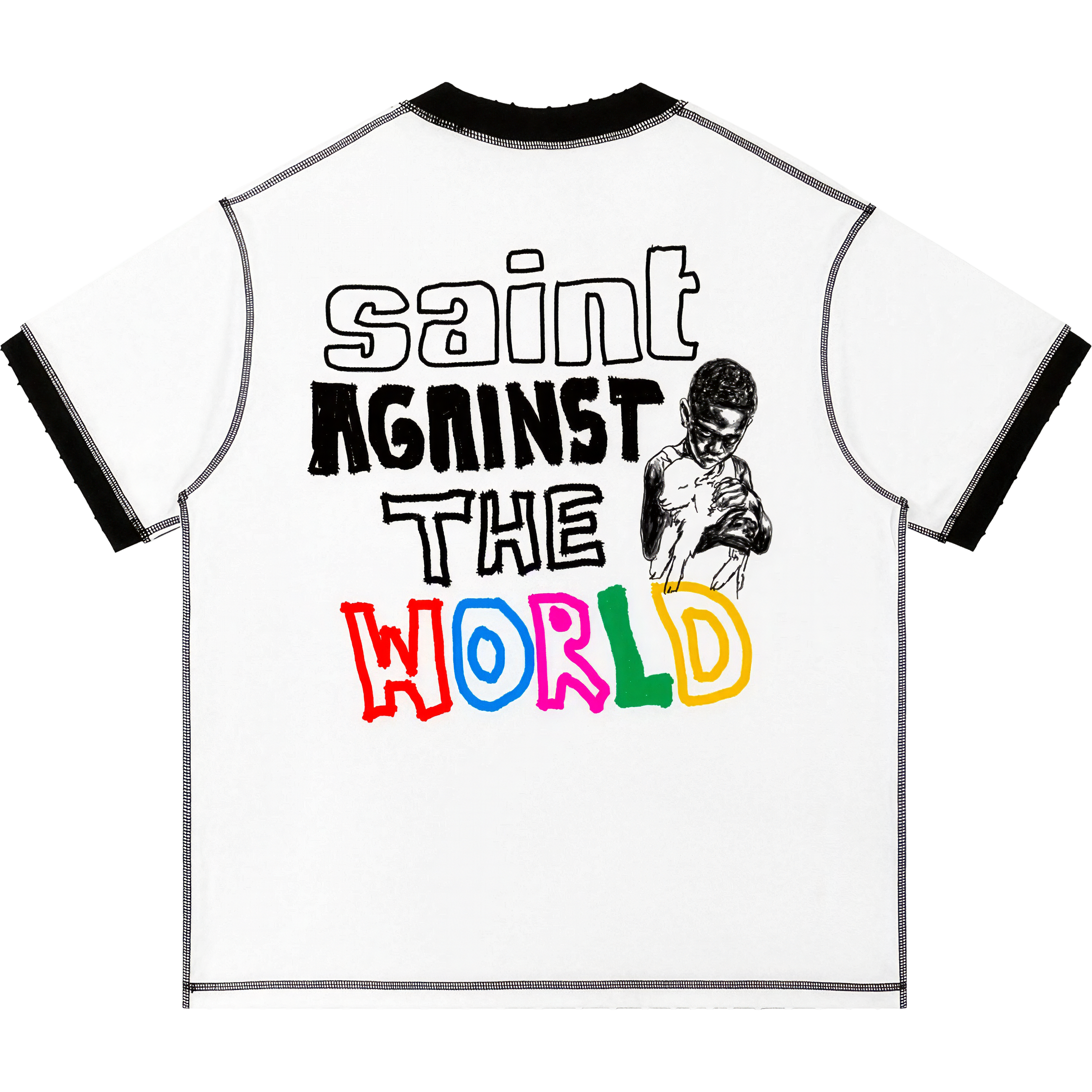 Saint Sinner Contrast-Stitched Cotton T-Shirt Streetwear Y2K - Neniom